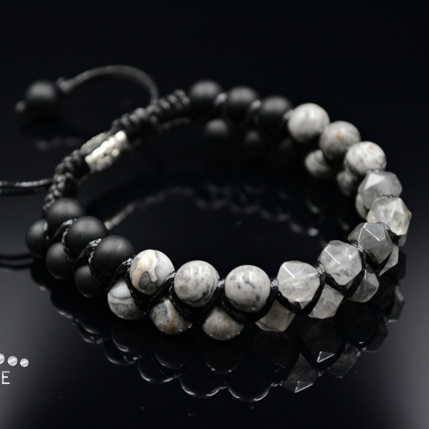 Men's Quartz Bracelet Double Macrame Bracelet Grey Jasper Bracelet Double Row Bracelet Onyx Stone Bracelet Crystal Bracelet Gift for Men - Shamballa Bracelet - Birthstone Bracelet - Gemstone Bracelet Men - Chakra Bracelet - Macrame Bracelet - Healing Bracelet - Valinde