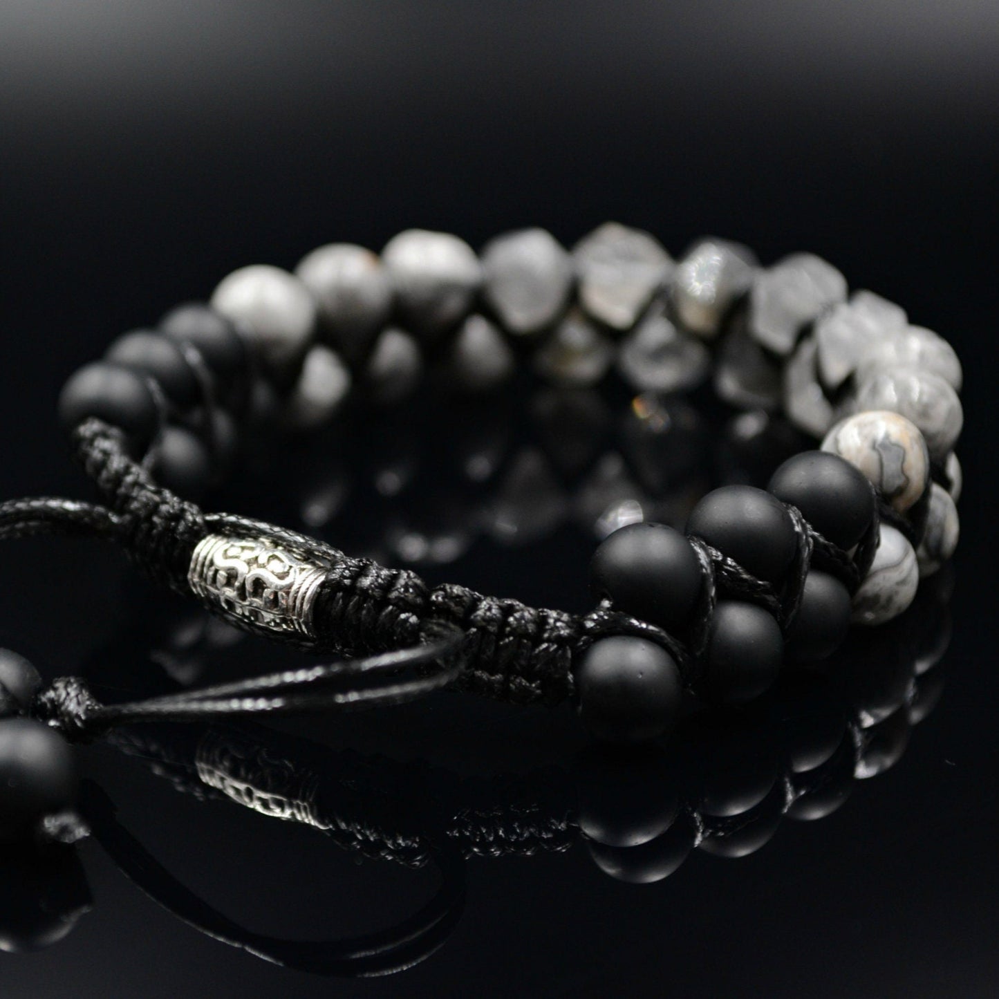 Men's Quartz Bracelet Double Macrame Bracelet Grey Jasper Bracelet Double Row Bracelet Onyx Stone Bracelet Crystal Bracelet Gift for Men - Shamballa Bracelet - Birthstone Bracelet - Gemstone Bracelet Men - Chakra Bracelet - Macrame Bracelet - Healing Bracelet - Valinde
