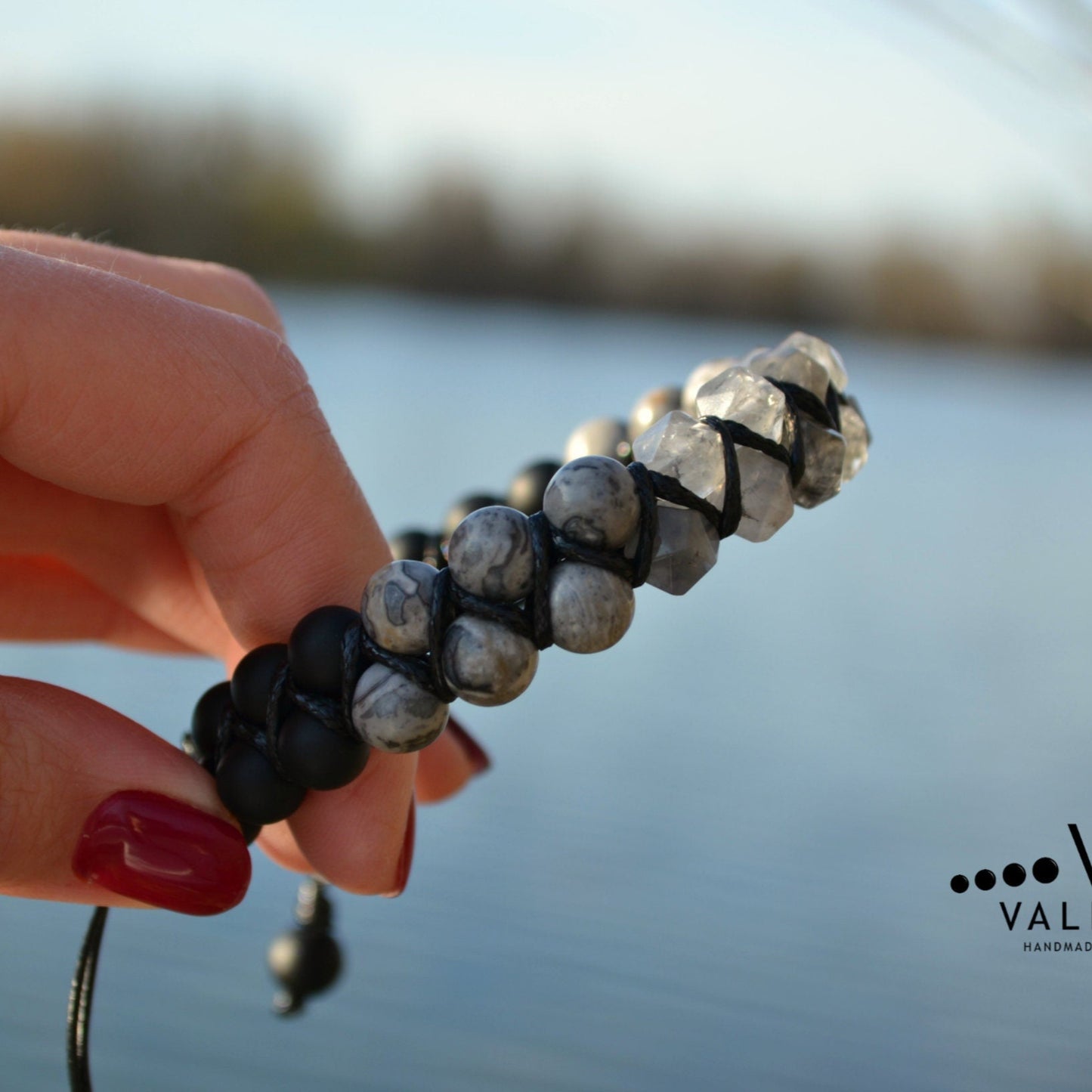 Men's Quartz Bracelet Double Macrame Bracelet Grey Jasper Bracelet Double Row Bracelet Onyx Stone Bracelet Crystal Bracelet Gift for Men - Shamballa Bracelet - Birthstone Bracelet - Gemstone Bracelet Men - Chakra Bracelet - Macrame Bracelet - Healing Bracelet - Valinde