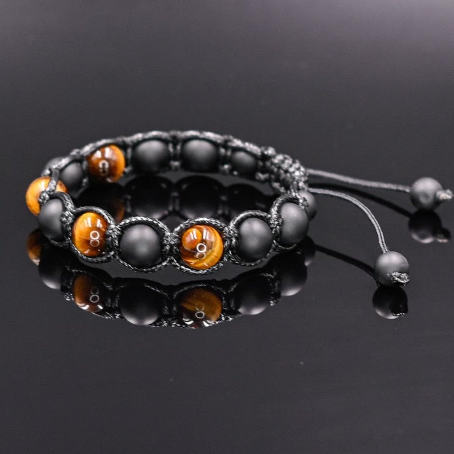 Men's Black Bracelet Gemstone Bracelet Tiger's eye Onyx Bracelet Beaded Bracelet Gift for Men Stone Macrame Bracelet Adjustable Bracelet - Shamballa Bracelet - Mantra Bracelet - Birthstone Bracelet - Gemstone Bracelet Men - Chakra Bracelet - Macrame Bracelet - Healing Bracelet - Valinde