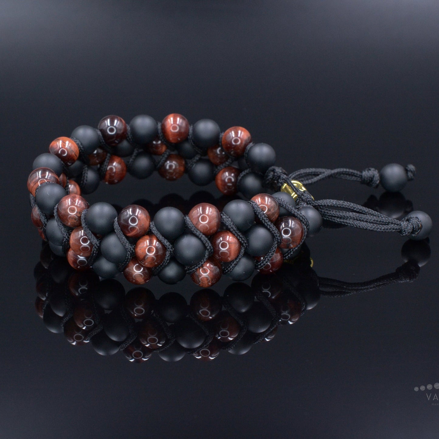 Men's Black Onyx Triple Bracelet Macrame Bracelet Red Tiger's Eye Bracelet 3 Rows Beaded Bracelet Gift for Men Adjustable Stone Bracelet - Shamballa Bracelet - Birthstone Bracelet - Gemstone Bracelet Men - Chakra Bracelet - Macrame Bracelet - Healing Bracelet - Valinde