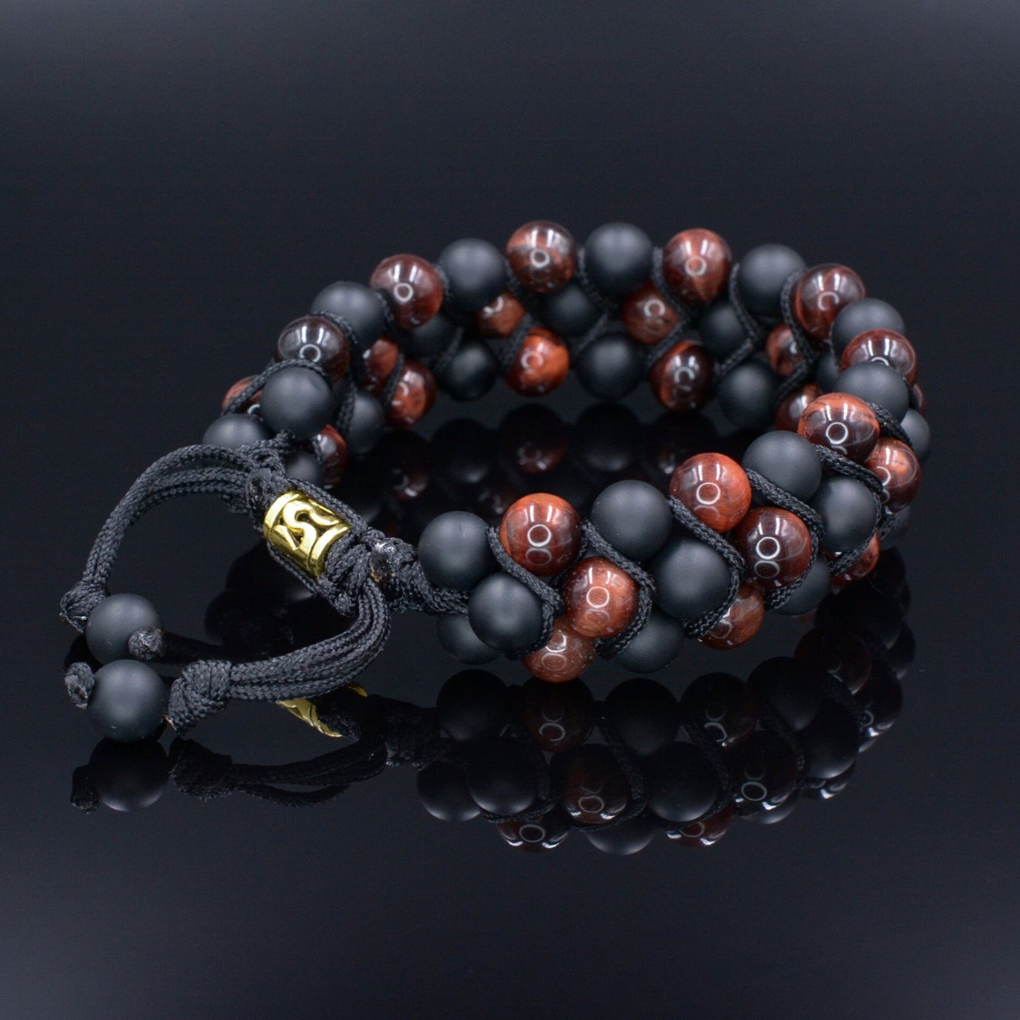 Men's Black Onyx Triple Bracelet Macrame Bracelet Red Tiger's Eye Bracelet 3 Rows Beaded Bracelet Gift for Men Adjustable Stone Bracelet - Shamballa Bracelet - Birthstone Bracelet - Gemstone Bracelet Men - Chakra Bracelet - Macrame Bracelet - Healing Bracelet - Valinde