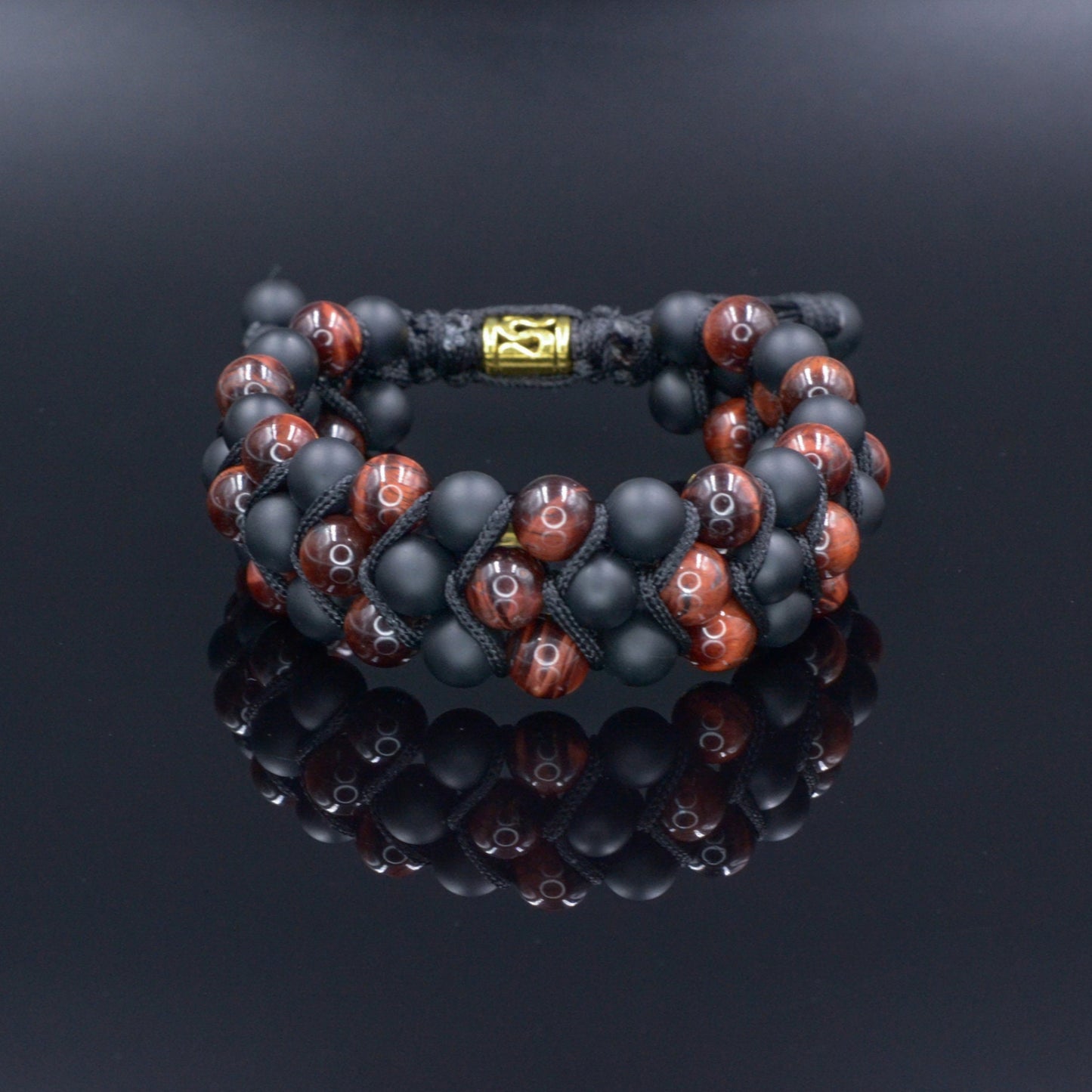Men's Black Onyx Triple Bracelet Macrame Bracelet Red Tiger's Eye Bracelet 3 Rows Beaded Bracelet Gift for Men Adjustable Stone Bracelet - Shamballa Bracelet - Birthstone Bracelet - Gemstone Bracelet Men - Chakra Bracelet - Macrame Bracelet - Healing Bracelet - Valinde