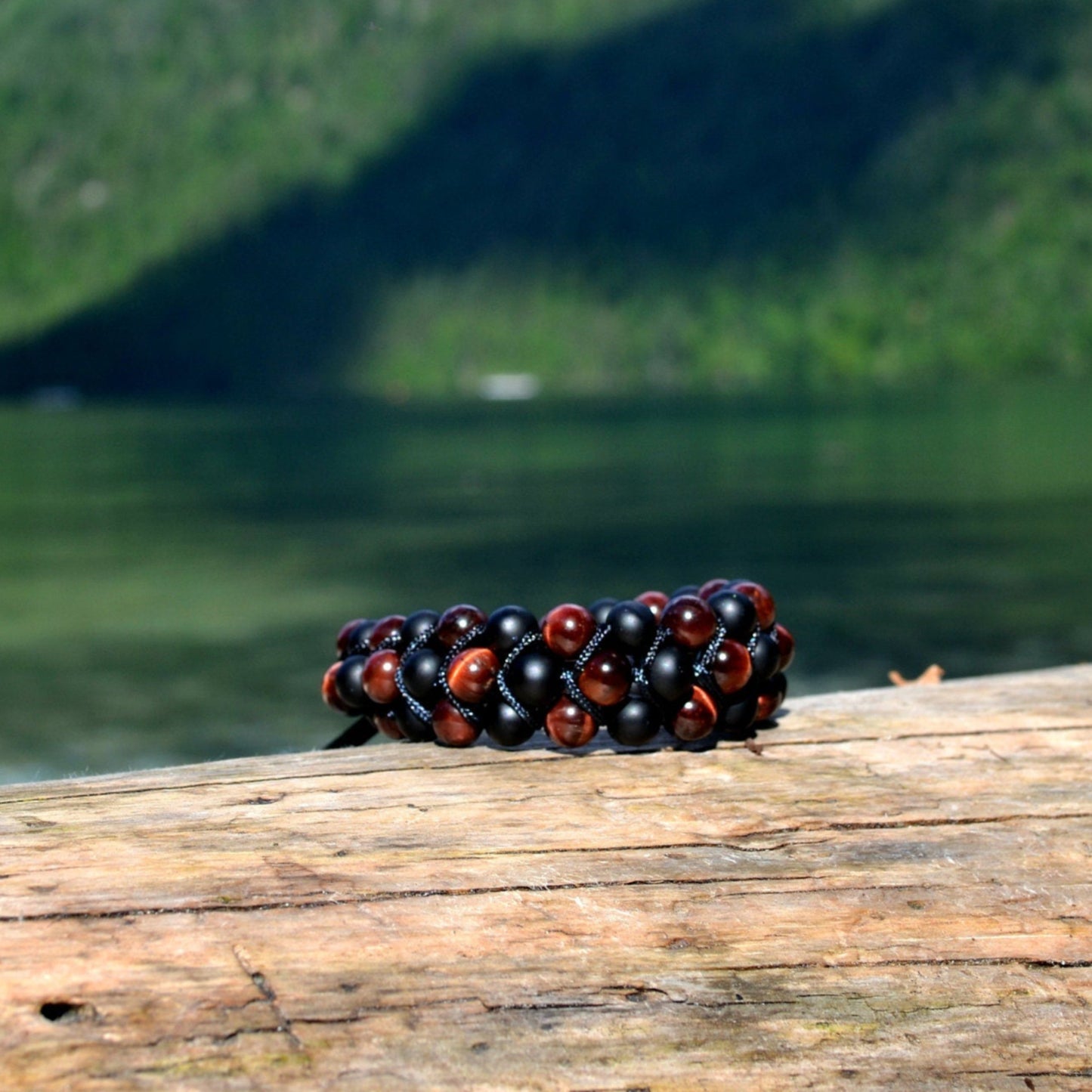 Men's Black Onyx Triple Bracelet Macrame Bracelet Red Tiger's Eye Bracelet 3 Rows Beaded Bracelet Gift for Men Adjustable Stone Bracelet - Shamballa Bracelet - Birthstone Bracelet - Gemstone Bracelet Men - Chakra Bracelet - Macrame Bracelet - Healing Bracelet - Valinde