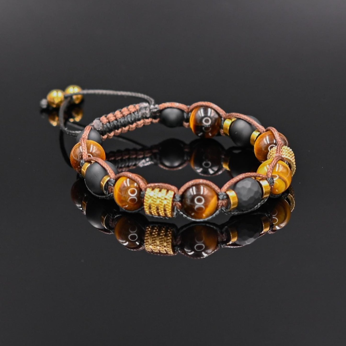 Men's Tiger's Eye Onyx Bracelet, Stainless Steel Braided Macrame Adjustable Bracelet, Handmade Gift Jewelry for Him- Shamballa Bracelet - Mantra Bracelet - Yoga Bracelet - Birthstone Bracelet - Gemstone Bracelet Men - Chakra Bracelet - Macrame Bracelet - Healing Bracelet - Gift for Father - Gift For Men - Valinde
