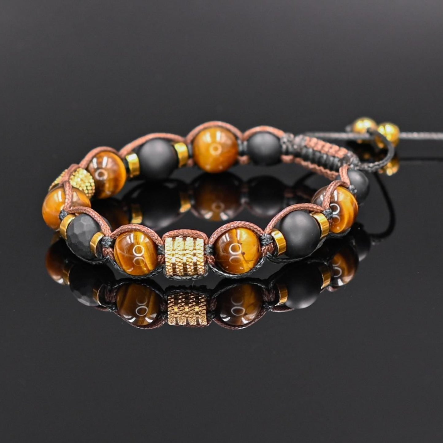 Men's Tiger's Eye Onyx Bracelet, Stainless Steel Braided Macrame Adjustable Bracelet, Handmade Gift Jewelry for Him- Shamballa Bracelet - Mantra Bracelet - Yoga Bracelet - Birthstone Bracelet - Gemstone Bracelet Men - Chakra Bracelet - Macrame Bracelet - Healing Bracelet - Gift for Father - Gift For Men - Valinde