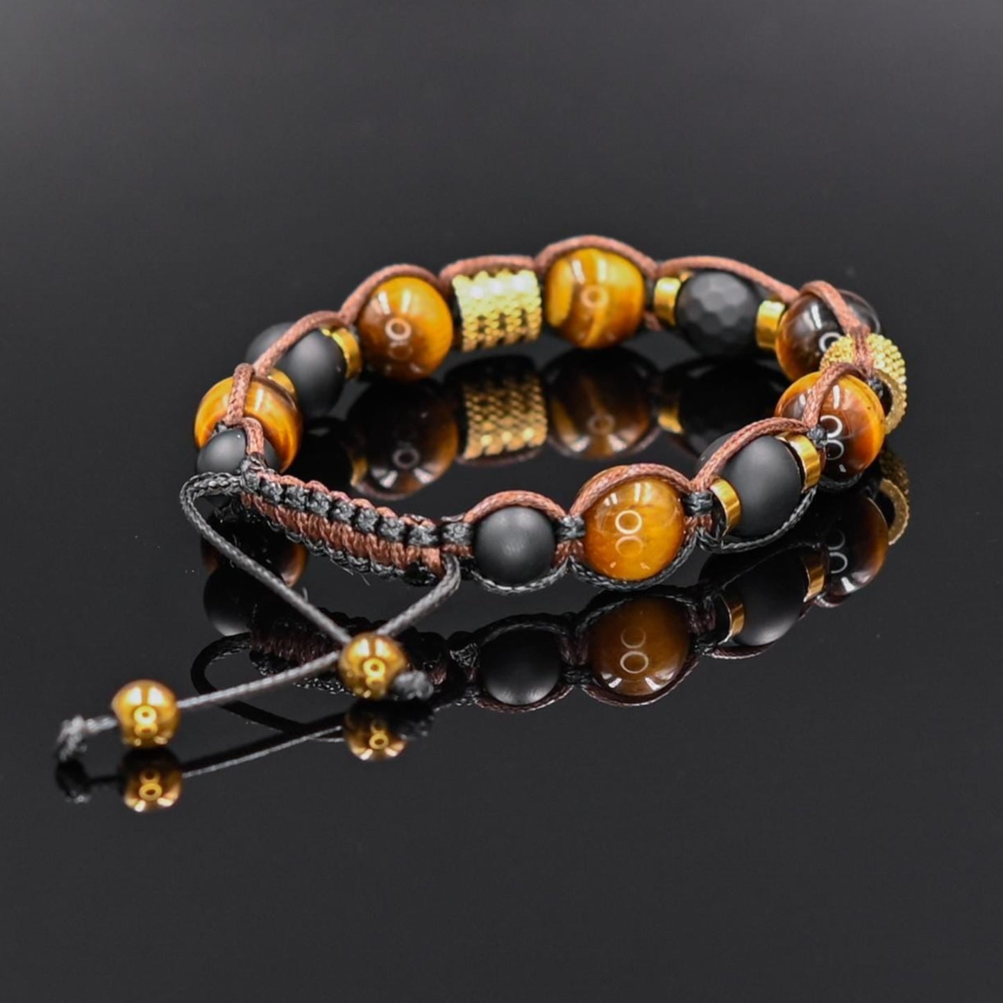 Men's Tiger's Eye Onyx Bracelet, Stainless Steel Braided Macrame Adjustable Bracelet, Handmade Gift Jewelry for Him- Shamballa Bracelet - Mantra Bracelet - Yoga Bracelet - Birthstone Bracelet - Gemstone Bracelet Men - Chakra Bracelet - Macrame Bracelet - Healing Bracelet - Gift for Father - Gift For Men - Valinde