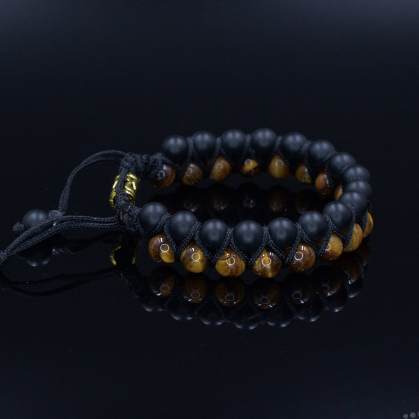 Men's Tiger's Eye Bracelet Double Beaded Bracelet Onyx Bracelet Gemstone Bracelet Gift for Men Adjustable Bracelet Stone Bracelet Macrame - Shamballa Bracelet - Birthstone Bracelet - Gemstone Bracelet Men - Chakra Bracelet - Macrame Bracelet - Healing Bracelet - Valinde