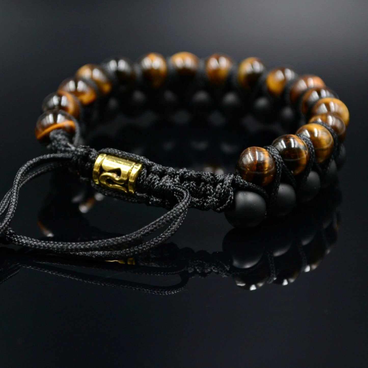 Men's Tiger's Eye Bracelet Double Beaded Bracelet Onyx Bracelet Gemstone Bracelet Gift for Men Adjustable Bracelet Stone Bracelet Macrame - Shamballa Bracelet - Birthstone Bracelet - Gemstone Bracelet Men - Chakra Bracelet - Macrame Bracelet - Healing Bracelet - Valinde