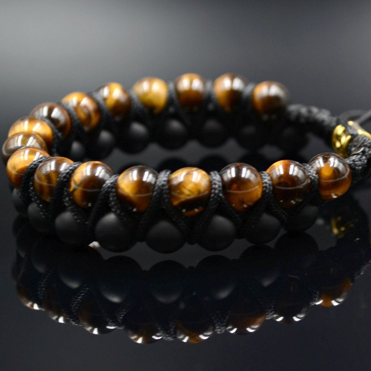 Men's Tiger's Eye Bracelet Double Beaded Bracelet Onyx Bracelet Gemstone Bracelet Gift for Men Adjustable Bracelet Stone Bracelet Macrame - Shamballa Bracelet - Birthstone Bracelet - Gemstone Bracelet Men - Chakra Bracelet - Macrame Bracelet - Healing Bracelet - Valinde