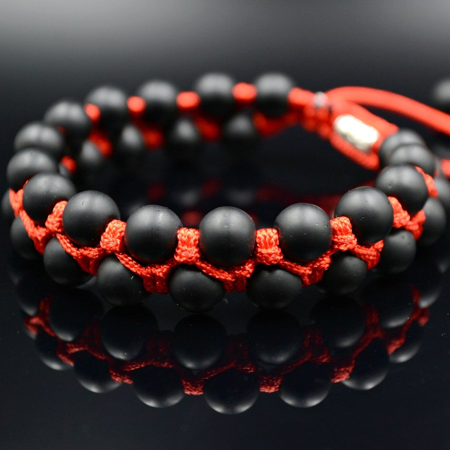 Men's Black Onyx Double Bracelet -Macrame Beaded Bracelet - Double Row Bracelet - Red Cord Bracelet - Onyx Gemstone Bracelet - Gift for Men - Shamballa Bracelet - Birthstone Bracelet - Gemstone Bracelet Men - Chakra Bracelet - Macrame Bracelet - Healing Bracelet