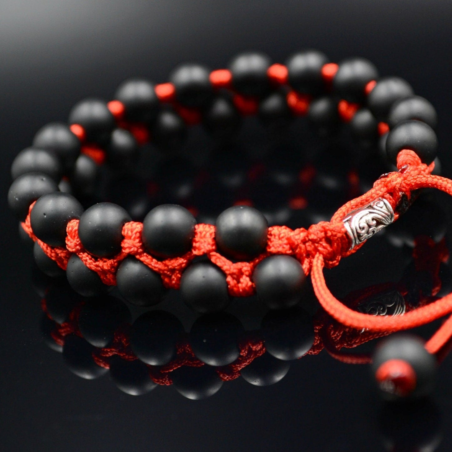 Men's Black Onyx Double Bracelet -Macrame Beaded Bracelet - Double Row Bracelet - Red Cord Bracelet - Onyx Gemstone Bracelet - Gift for Men - Shamballa Bracelet - Birthstone Bracelet - Gemstone Bracelet Men - Chakra Bracelet - Macrame Bracelet - Healing Bracelet