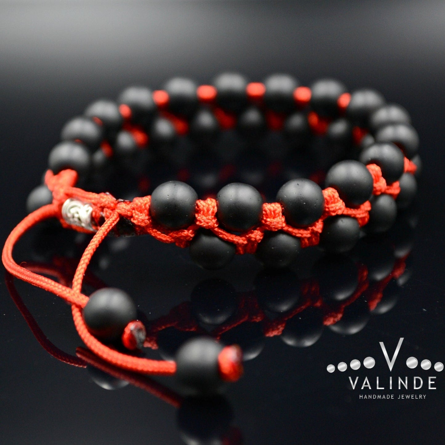 Men's Black Onyx Double Bracelet -Macrame Beaded Bracelet - Double Row Bracelet - Red Cord Bracelet - Onyx Gemstone Bracelet - Gift for Men - Shamballa Bracelet - Birthstone Bracelet - Gemstone Bracelet Men - Chakra Bracelet - Macrame Bracelet - Healing Bracelet