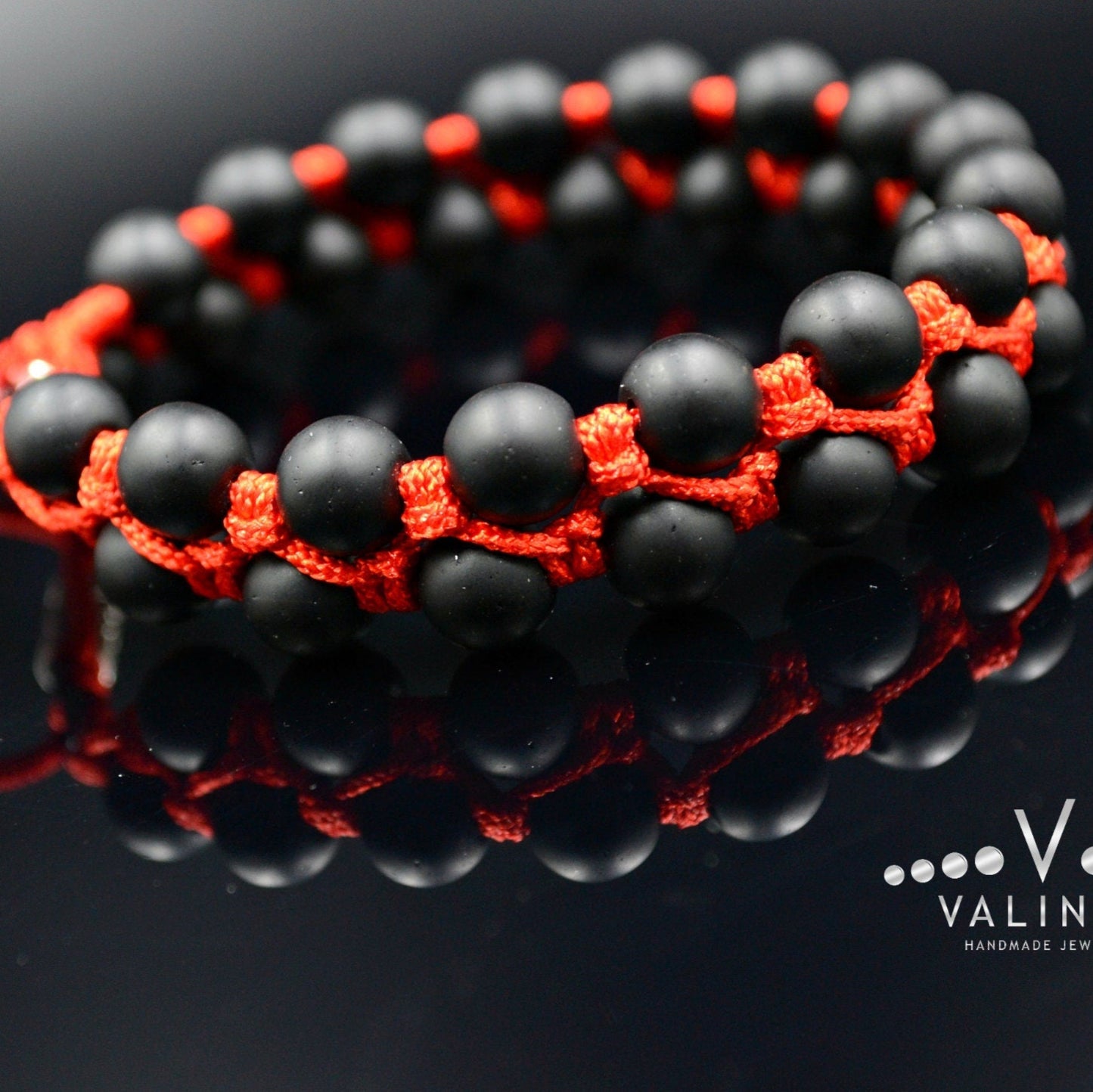 Men's Black Onyx Double Bracelet -Macrame Beaded Bracelet - Double Row Bracelet - Red Cord Bracelet - Onyx Gemstone Bracelet - Gift for Men - Shamballa Bracelet - Birthstone Bracelet - Gemstone Bracelet Men - Chakra Bracelet - Macrame Bracelet - Healing Bracelet