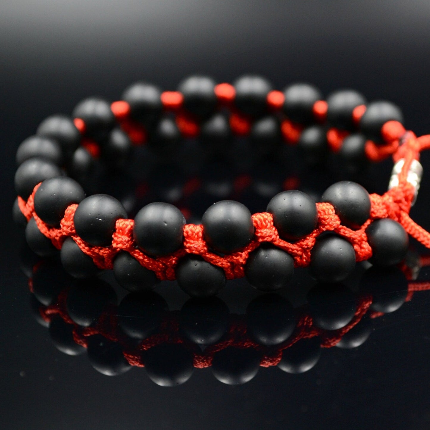 Men's Black Onyx Double Bracelet -Macrame Beaded Bracelet - Double Row Bracelet - Red Cord Bracelet - Onyx Gemstone Bracelet - Gift for Men - Shamballa Bracelet - Birthstone Bracelet - Gemstone Bracelet Men - Chakra Bracelet - Macrame Bracelet - Healing Bracelet