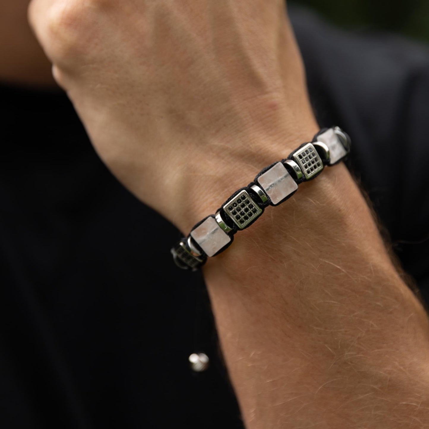 Men's Quartz Bracelet, Steel Cube Beads Bracelet, Adjustable Crystal Bracelet, Flat Bead Bracelet, Gift for Men, Christmas Gift,Man Bracelet - Shamballa Bracelet - Birthstone Bracelet - Gemstone Bracelet Men - Chakra Bracelet