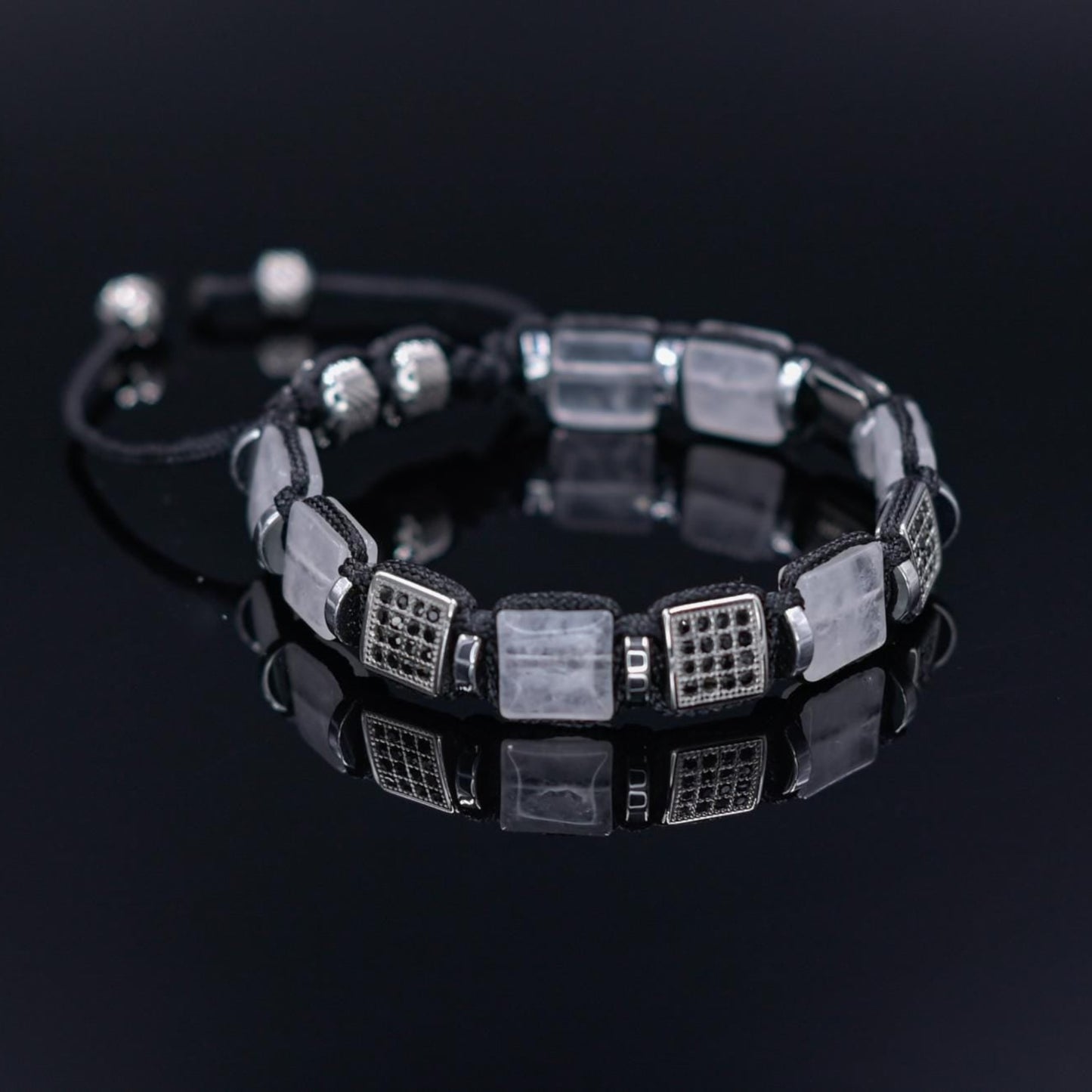 Men's Quartz Bracelet, Steel Cube Beads Bracelet, Adjustable Crystal Bracelet, Flat Bead Bracelet, Gift for Men, Christmas Gift,Man Bracelet - Shamballa Bracelet - Birthstone Bracelet - Gemstone Bracelet Men - Chakra Bracelet