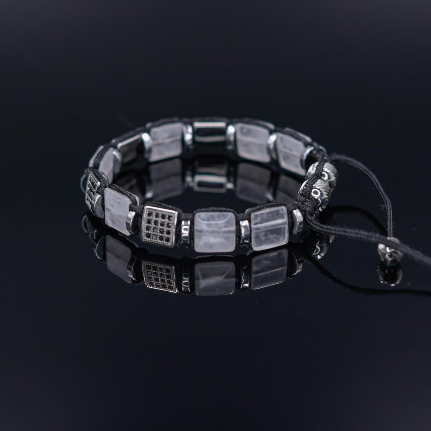Men's Quartz Bracelet, Steel Cube Beads Bracelet, Adjustable Crystal Bracelet, Flat Bead Bracelet, Gift for Men, Christmas Gift,Man Bracelet - Shamballa Bracelet - Birthstone Bracelet - Gemstone Bracelet Men - Chakra Bracelet