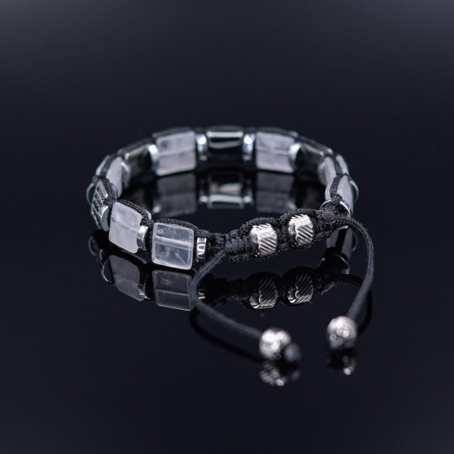 Men's Quartz Bracelet, Steel Cube Beads Bracelet, Adjustable Crystal Bracelet, Flat Bead Bracelet, Gift for Men, Christmas Gift,Man Bracelet - Shamballa Bracelet - Birthstone Bracelet - Gemstone Bracelet Men - Chakra Bracelet