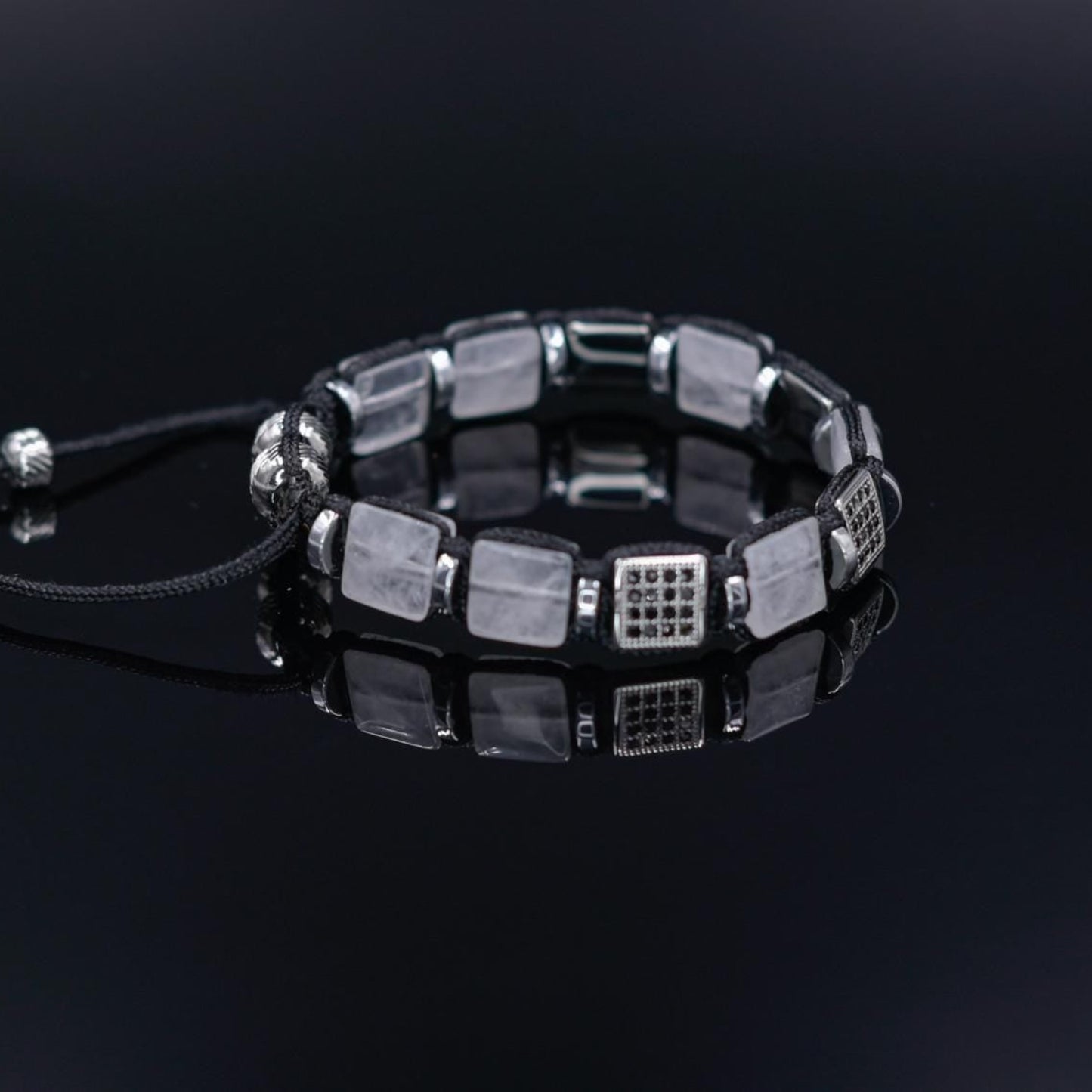 Men's Quartz Bracelet, Steel Cube Beads Bracelet, Adjustable Crystal Bracelet, Flat Bead Bracelet, Gift for Men, Christmas Gift,Man Bracelet - Shamballa Bracelet - Birthstone Bracelet - Gemstone Bracelet Men - Chakra Bracelet