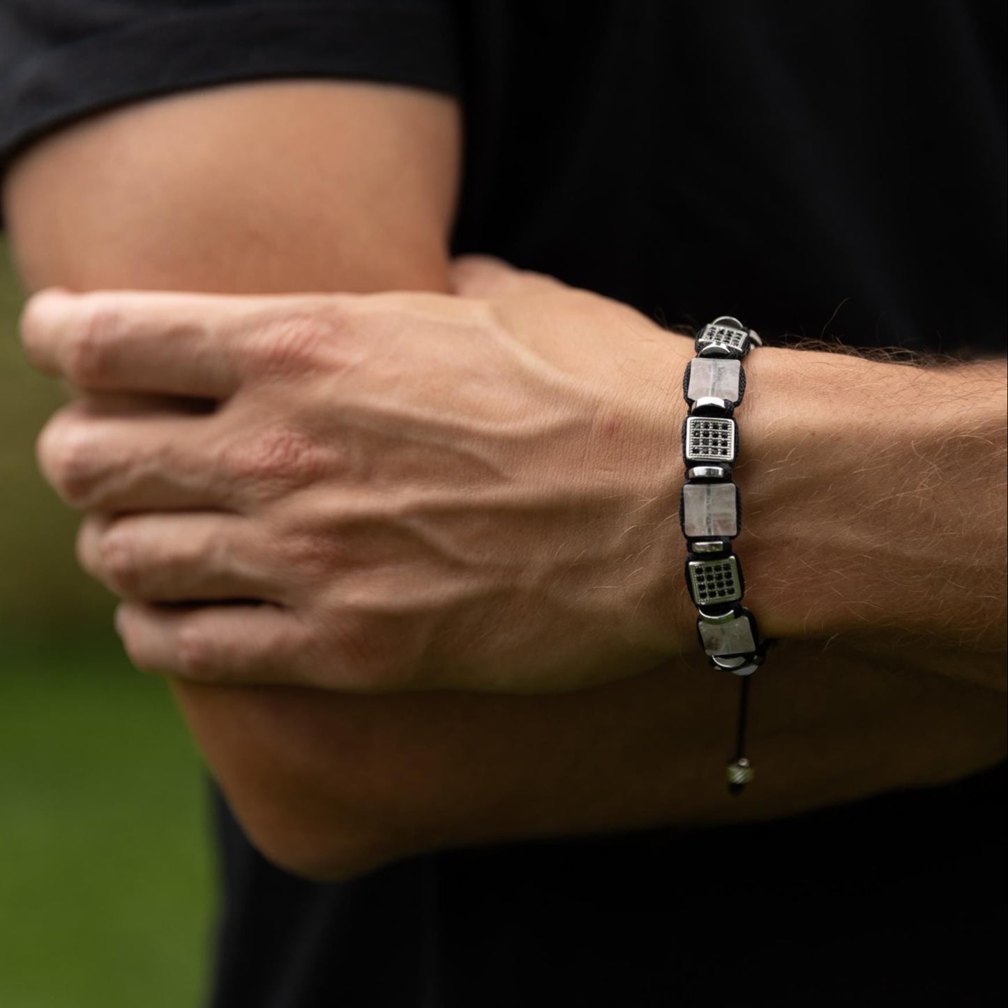 Men's Quartz Bracelet, Steel Cube Beads Bracelet, Adjustable Crystal Bracelet, Flat Bead Bracelet, Gift for Men, Christmas Gift,Man Bracelet - Shamballa Bracelet - Birthstone Bracelet - Gemstone Bracelet Men - Chakra Bracelet