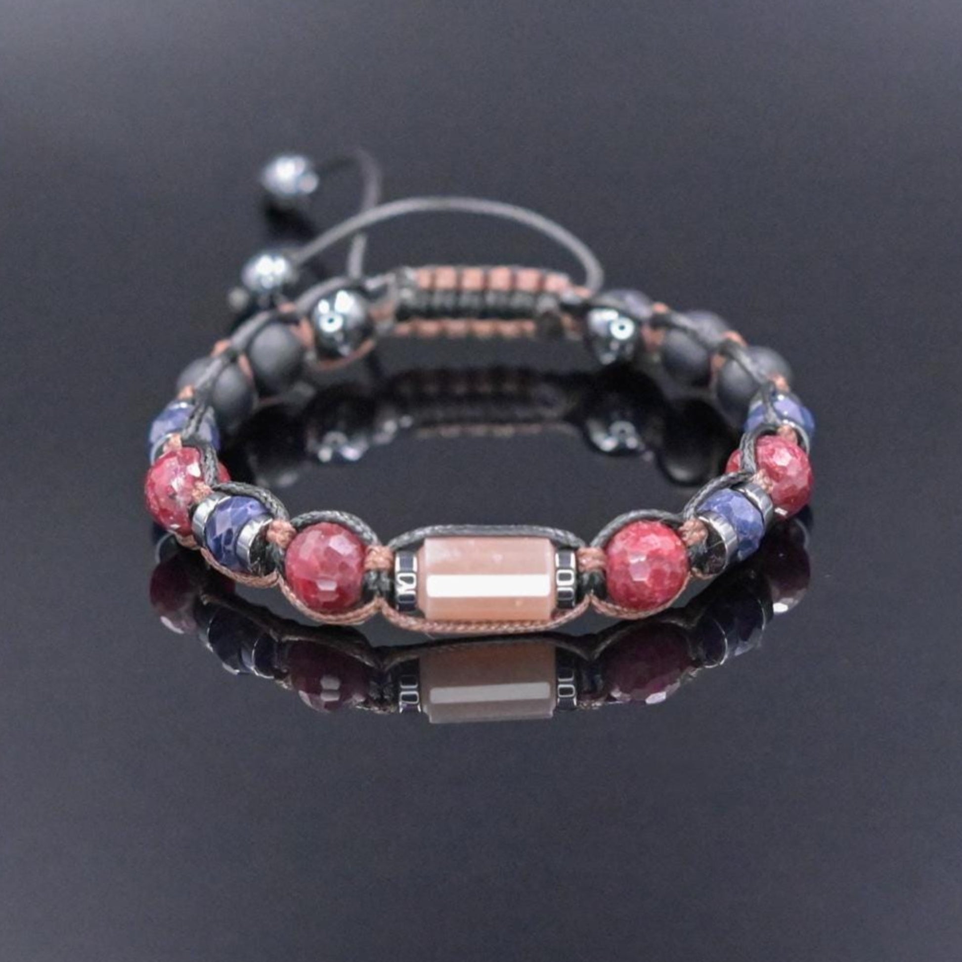 Ruby Braided Bracelet - Ruby Sapphire Gemstone Adjustable Bracelet, Men's Energy Bracelet, Black Onyx Sunstone Bead Bracelet, Gift for Men, Braided Bracelet  - Shamballa Bracelet - Mantra Bracelet  -  Birthstone Bracelet - Gemstone Bracelet Men - Chakra Bracelet - Macrame Bracelet - Healing Bracelet - Valinde