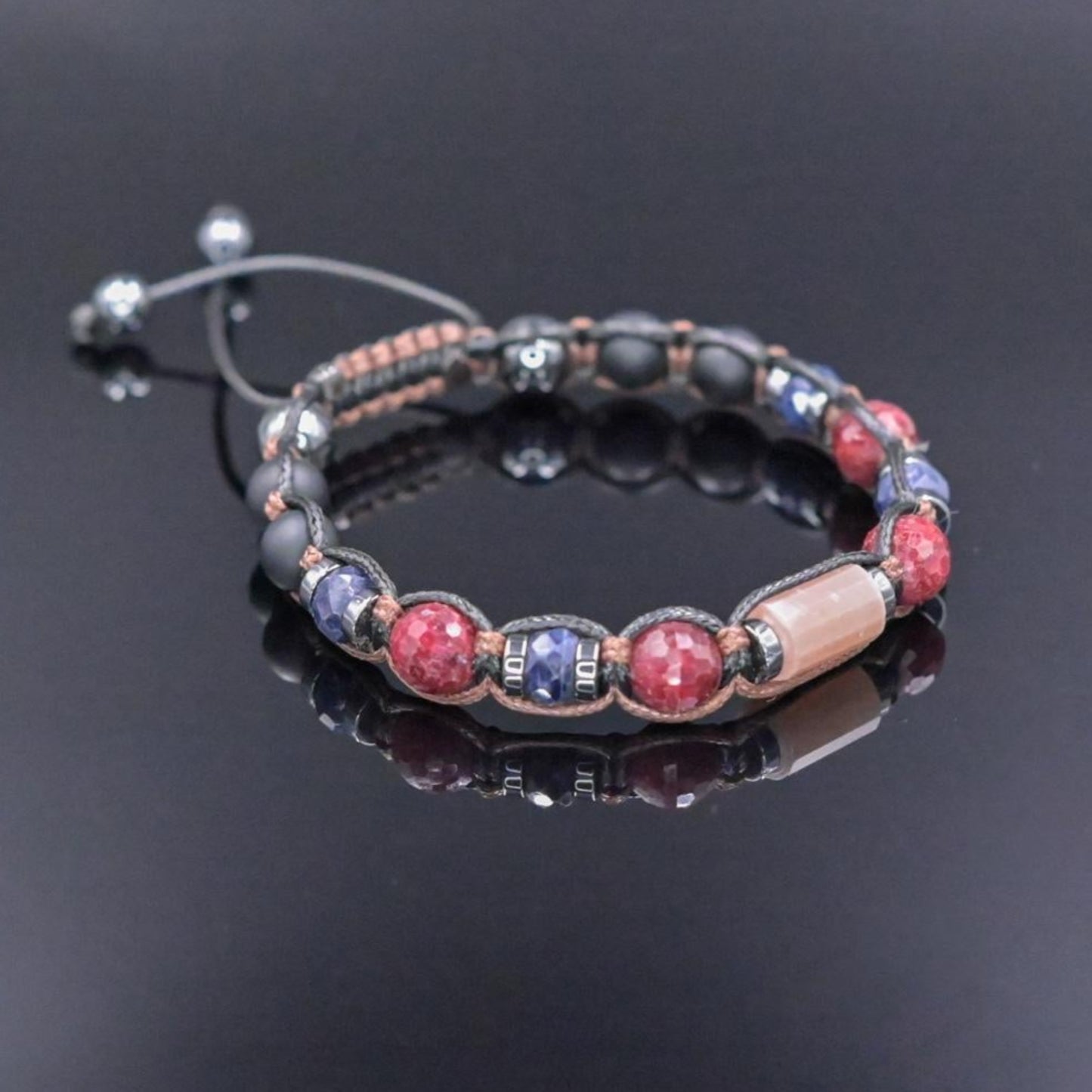 Gemstone Bracelet Ruby Sapphire Gemstone Adjustable Bracelet, Men's Energy Bracelet, Black Onyx Sunstone Bead Bracelet, Gift for Men, Braided Bracelet - Shamballa Bracelet - Mantra Bracelet - Birthstone Bracelet - Gemstone Bracelet Men - Chakra Bracelet - Macrame Bracelet - Healing Bracelet - Valinde