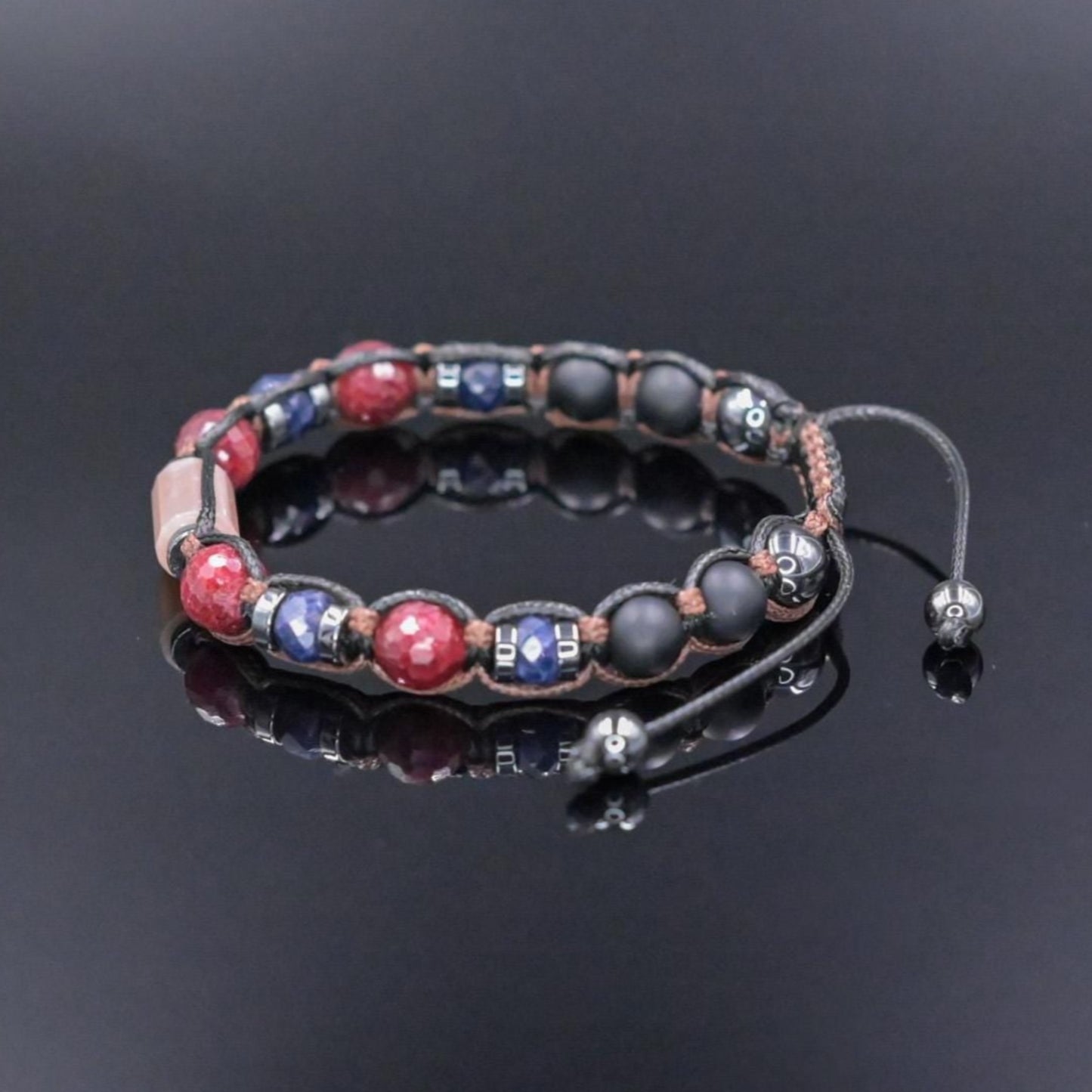 Adjustable Bracelet Ruby Sapphire Gemstone Adjustable Bracelet, Men's Energy Bracelet, Black Onyx Sunstone Bead Bracelet, Gift for Men, Braided Bracelet - Shamballa Bracelet - Mantra Bracelet - Birthstone Bracelet - Gemstone Bracelet Men - Chakra Bracelet - Macrame Bracelet - Healing Bracelet - Valinde