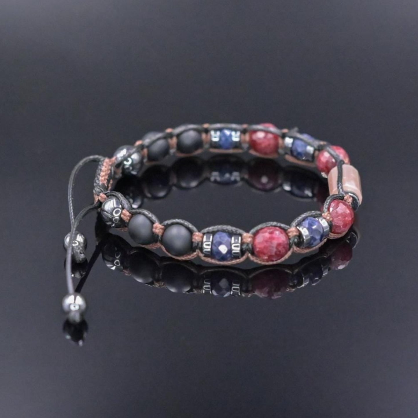 Ruby Sapphire Gemstone Adjustable Bracelet, Men's Energy Bracelet, Black Onyx Sunstone Bead Bracelet, Gift for Men, Braided Bracelet - Shamballa Bracelet - Mantra Bracelet - Birthstone Bracelet - Gemstone Bracelet Men - Chakra Bracelet - Macrame Bracelet - Healing Bracelet - Valinde