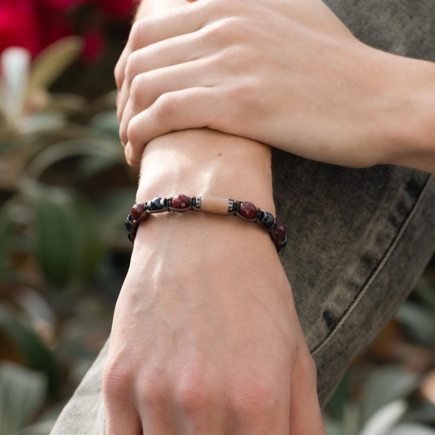 Ruby Sapphire Gemstone Adjustable Bracelet, Men's Energy Bracelet, Black Onyx Sunstone Bead Bracelet, Gift for Men, Braided Bracelet - Shamballa Bracelet - Mantra Bracelet - Birthstone Bracelet - Gemstone Bracelet Men - Chakra Bracelet - Macrame Bracelet - Healing Bracelet - Valinde