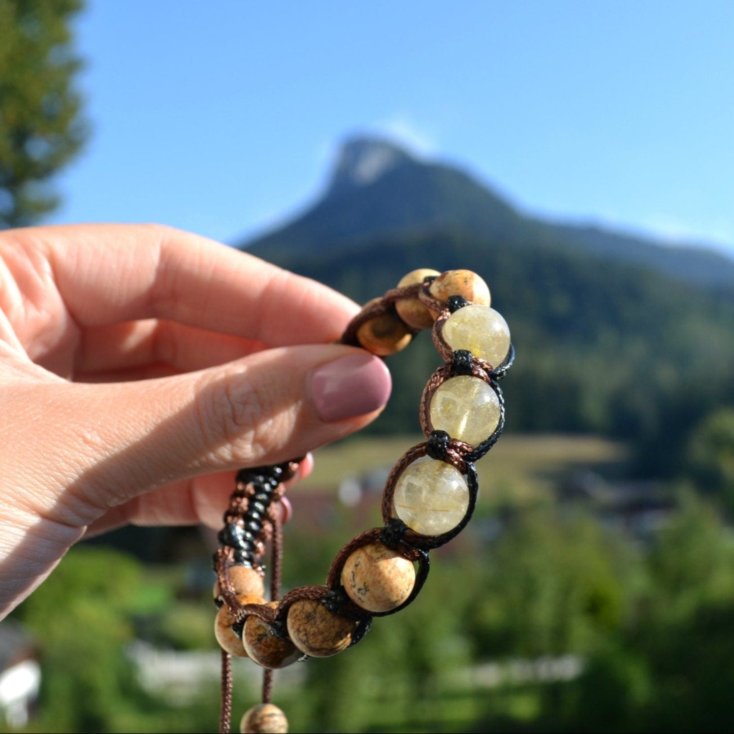 Gold Rutilated Quartz Bracelet / Men's Jasper Bracelet / Macrame Bracelet / Gift for Men / Adjustable Bracelet / Crystal Bracelet for Men - Shamballa Bracelet - Mantra Bracelet - Yoga Bracelet - Birthstone Bracelet - Gemstone Bracelet Men - Chakra Bracelet - Macrame Bracelet - Healing Bracelet - Gift for Father - Gift For Men - Valinde