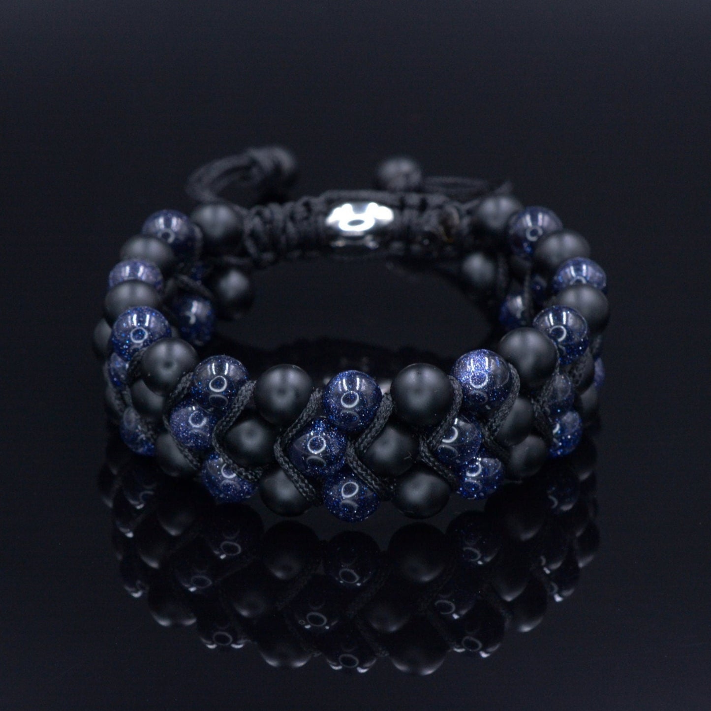 Men's Blue Sandstone 3 Row Bracelet Macrame Adjustable Bracelet Onyx Beads Bracelet Triple Gemstone Bracelet Gift for Men Birthday Gift - Shamballa Bracelet - Birthstone Bracelet - Gemstone Bracelet Men - Chakra Bracelet - Macrame Bracelet - Healing Bracelet - Valinde