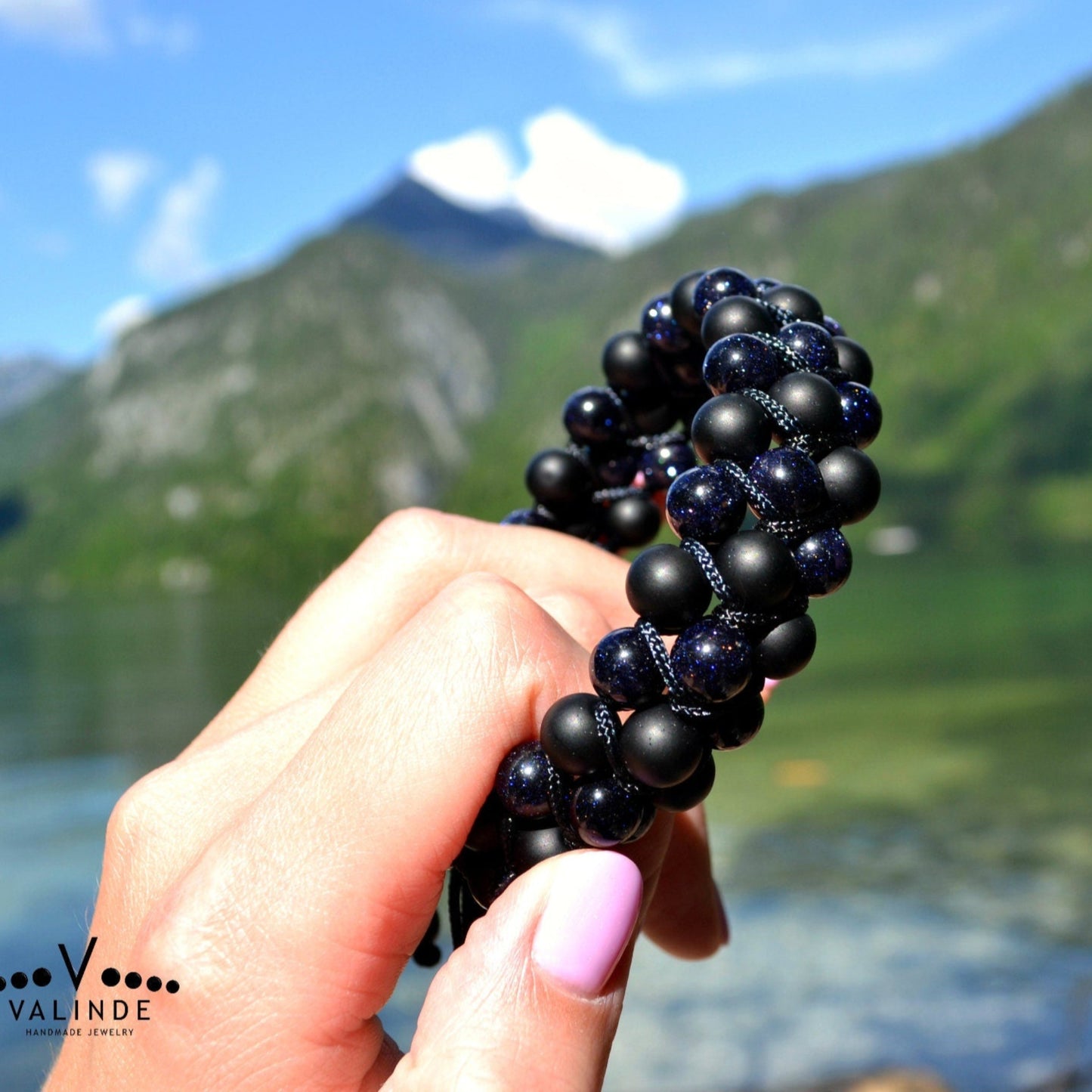 Men's Blue Sandstone 3 Row Bracelet Macrame Adjustable Bracelet Onyx Beads Bracelet Triple Gemstone Bracelet Gift for Men Birthday Gift - Shamballa Bracelet - Birthstone Bracelet - Gemstone Bracelet Men - Chakra Bracelet - Macrame Bracelet - Healing Bracelet - Valinde