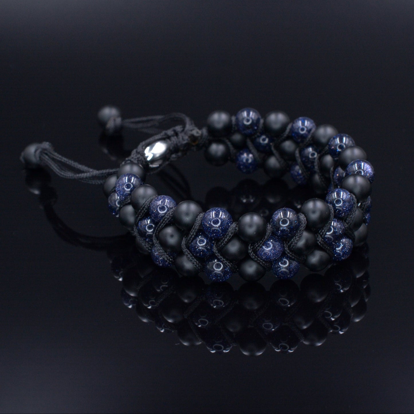 Men's Blue Sandstone 3 Row Bracelet Macrame Adjustable Bracelet Onyx Beads Bracelet Triple Gemstone Bracelet Gift for Men Birthday Gift - Shamballa Bracelet - Birthstone Bracelet - Gemstone Bracelet Men - Chakra Bracelet - Macrame Bracelet - Healing Bracelet - Valinde