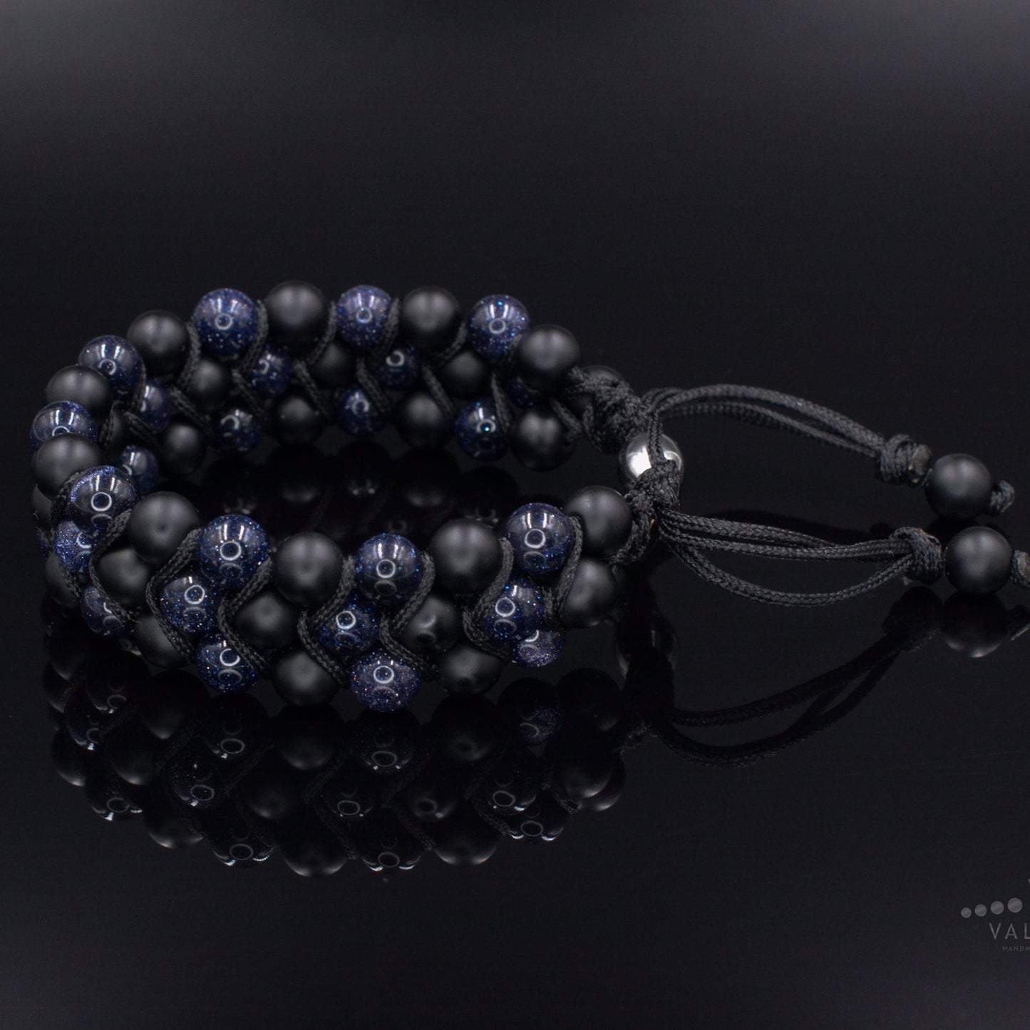 Men's Blue Sandstone 3 Row Bracelet Macrame Adjustable Bracelet Onyx Beads Bracelet Triple Gemstone Bracelet Gift for Men Birthday Gift - Shamballa Bracelet - Birthstone Bracelet - Gemstone Bracelet Men - Chakra Bracelet - Macrame Bracelet - Healing Bracelet - Valinde
