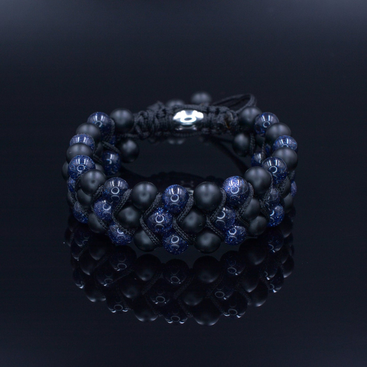 Men's Blue Sandstone 3 Row Bracelet Macrame Adjustable Bracelet Onyx Beads Bracelet Triple Gemstone Bracelet Gift for Men Birthday Gift - Shamballa Bracelet - Birthstone Bracelet - Gemstone Bracelet Men - Chakra Bracelet - Macrame Bracelet - Healing Bracelet - Valinde