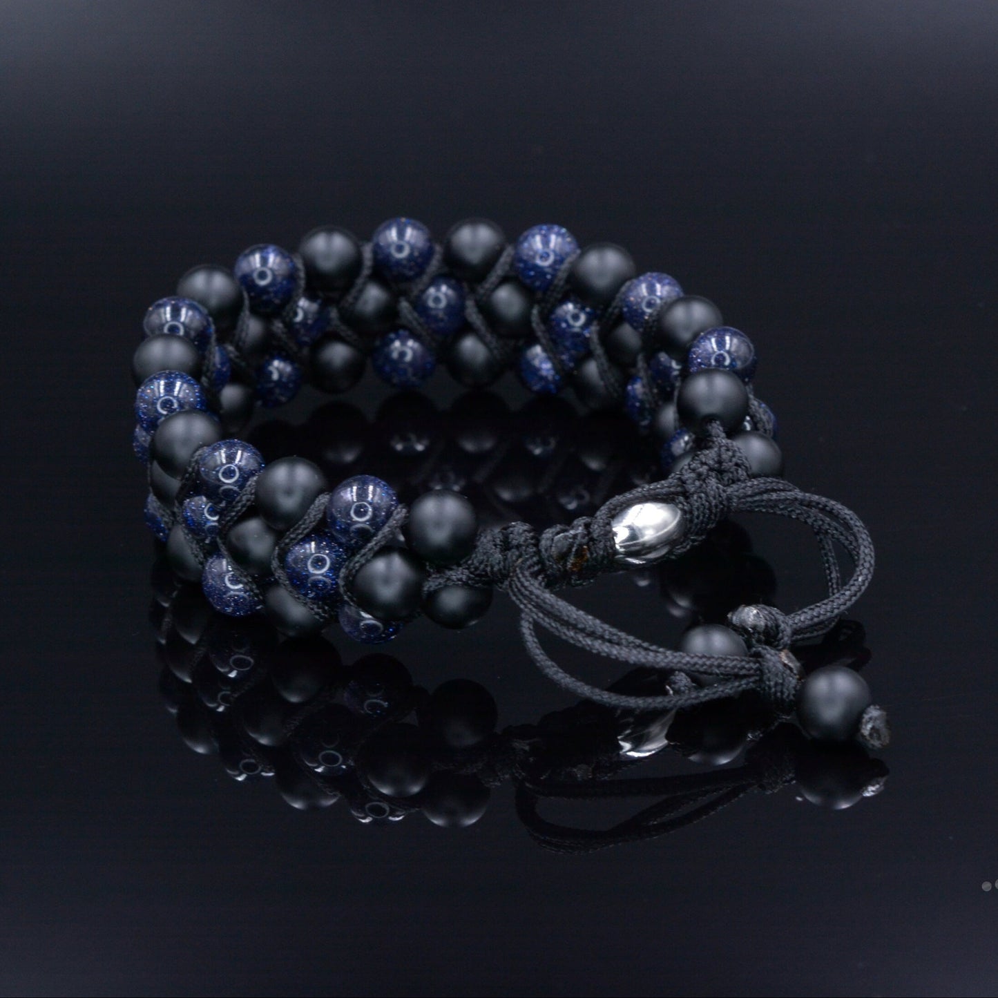 Men's Blue Sandstone 3 Row Bracelet Macrame Adjustable Bracelet Onyx Beads Bracelet Triple Gemstone Bracelet Gift for Men Birthday Gift - Shamballa Bracelet - Birthstone Bracelet - Gemstone Bracelet Men - Chakra Bracelet - Macrame Bracelet - Healing Bracelet - Valinde