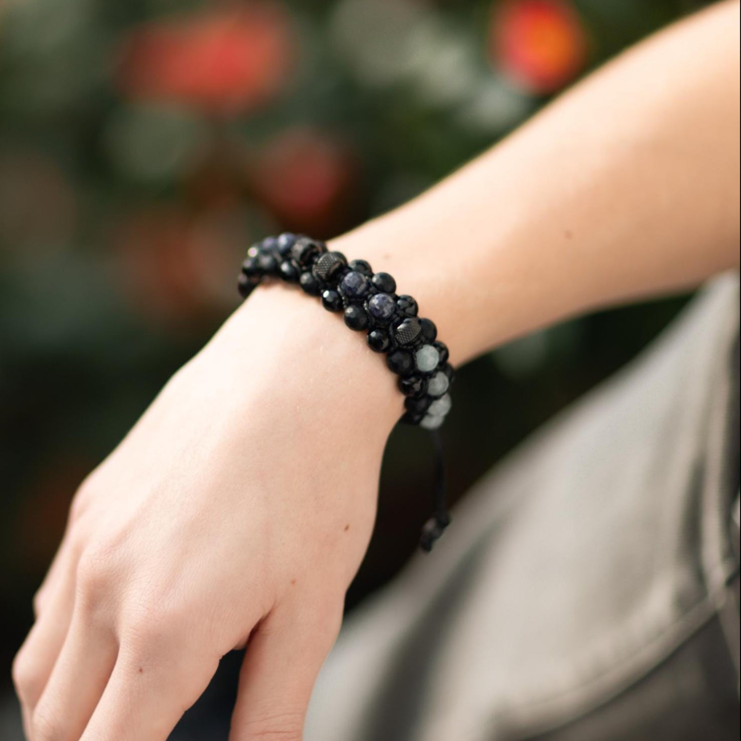 Men's Sapphire Aquamarine Onyx Braided Adjustable Bracelet, Triple Beaded Bracelet, Gift for Him, Luxury Bracelet, Three Row Bracelet- Shamballa Bracelet - Birthstone Bracelet - Gemstone Bracelet Men - Chakra Bracelet - Macrame Bracelet - Healing Bracelet - Valinde