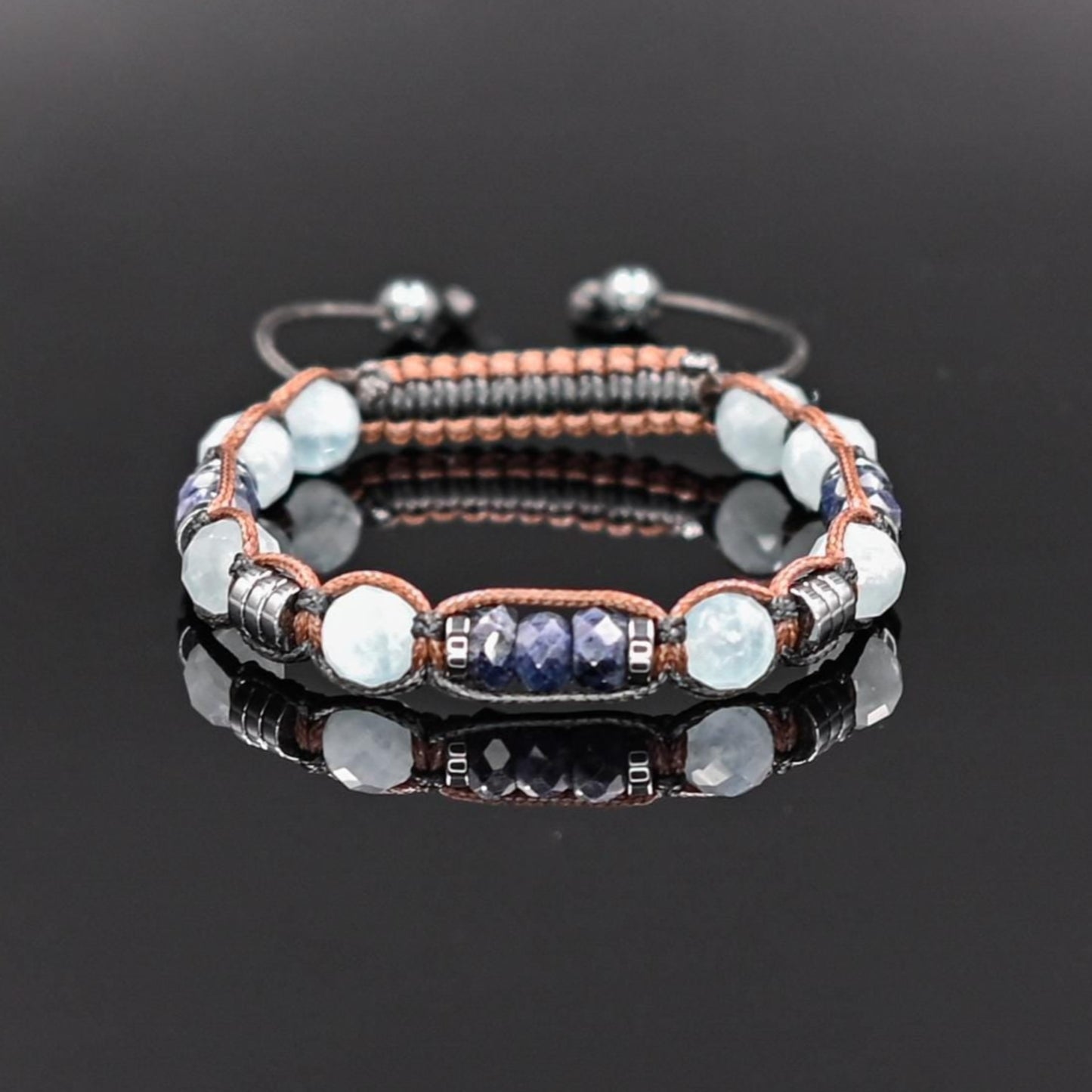 Handcrafted Genuine Aquamarine & Sapphire Birthstone Bracelet, Adjustable Macrame Healing Stone Bracelet, Men's Gemstone Bracelet - Shamballa Bracelet - Mantra Bracelet - Yoga Bracelet - Birthstone Bracelet - Gemstone Bracelet Men - Chakra Bracelet - Macrame Bracelet - Healing Bracelet - Gift for Father - Gift For Men - Valinde