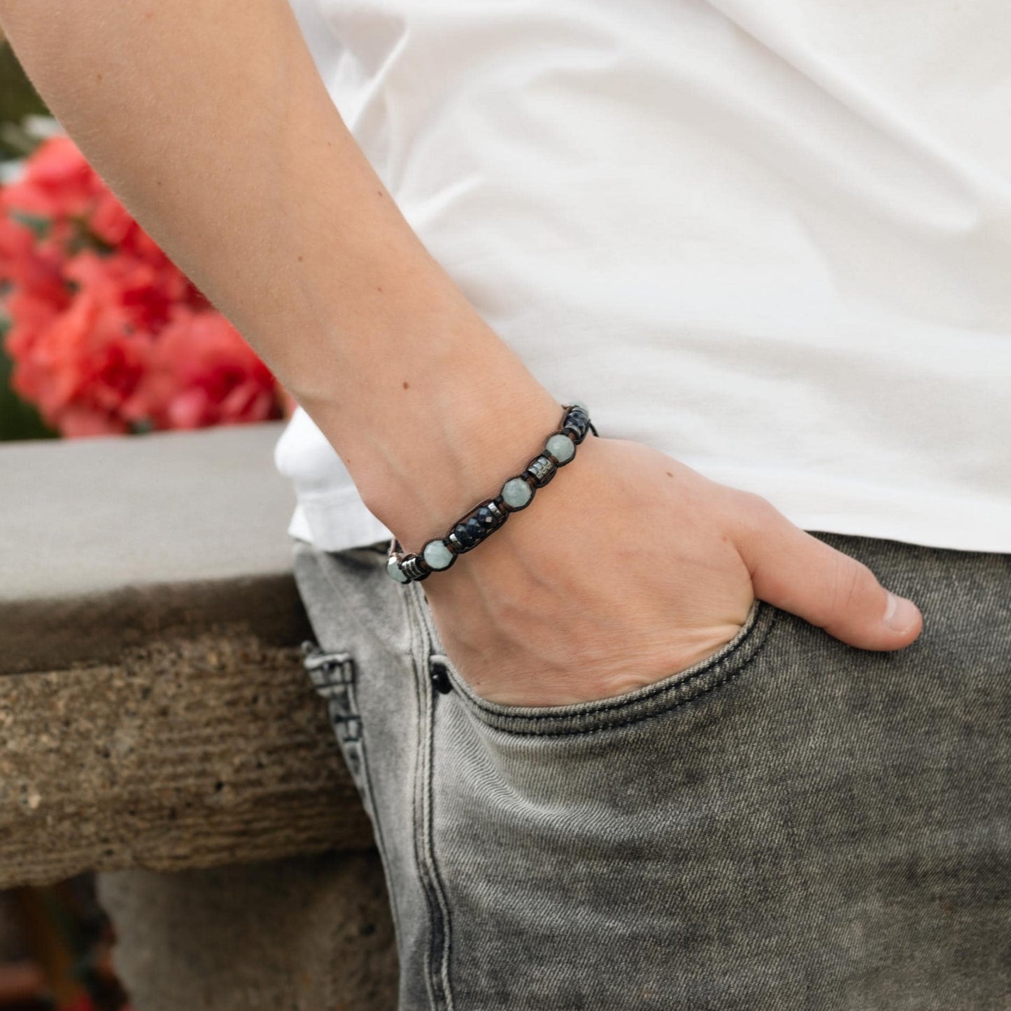 Handcrafted Genuine Aquamarine & Sapphire Birthstone Bracelet, Adjustable Macrame Healing Stone Bracelet, Men's Gemstone Bracelet - Shamballa Bracelet - Mantra Bracelet - Yoga Bracelet - Birthstone Bracelet - Gemstone Bracelet Men - Chakra Bracelet - Macrame Bracelet - Healing Bracelet - Gift for Father - Gift For Men - Valinde