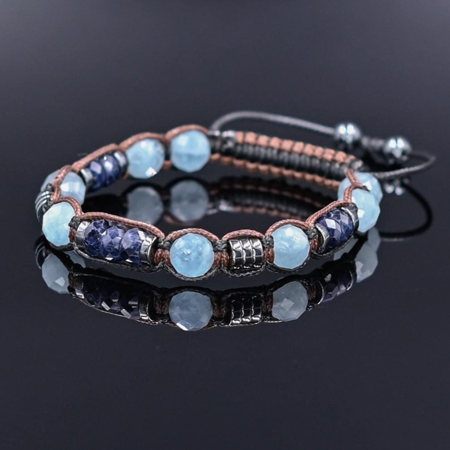 Handcrafted Genuine Aquamarine & Sapphire Birthstone Bracelet, Adjustable Macrame Healing Stone Bracelet, Men's Gemstone Bracelet - Shamballa Bracelet - Mantra Bracelet - Yoga Bracelet - Birthstone Bracelet - Gemstone Bracelet Men - Chakra Bracelet - Macrame Bracelet - Healing Bracelet - Gift for Father - Gift For Men - Valinde