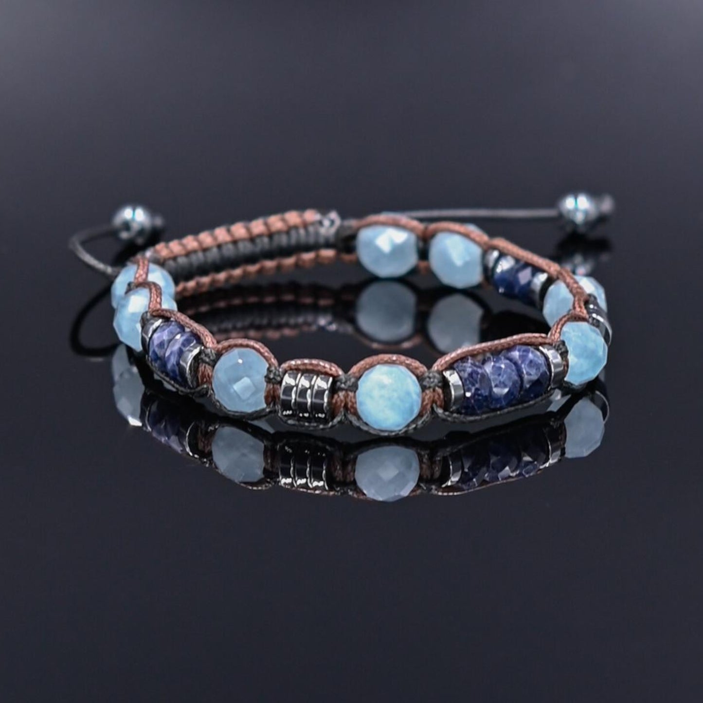 Handcrafted Genuine Aquamarine & Sapphire Birthstone Bracelet, Adjustable Macrame Healing Stone Bracelet, Men's Gemstone Bracelet - Shamballa Bracelet - Mantra Bracelet - Yoga Bracelet - Birthstone Bracelet - Gemstone Bracelet Men - Chakra Bracelet - Macrame Bracelet - Healing Bracelet - Gift for Father - Gift For Men - Valinde