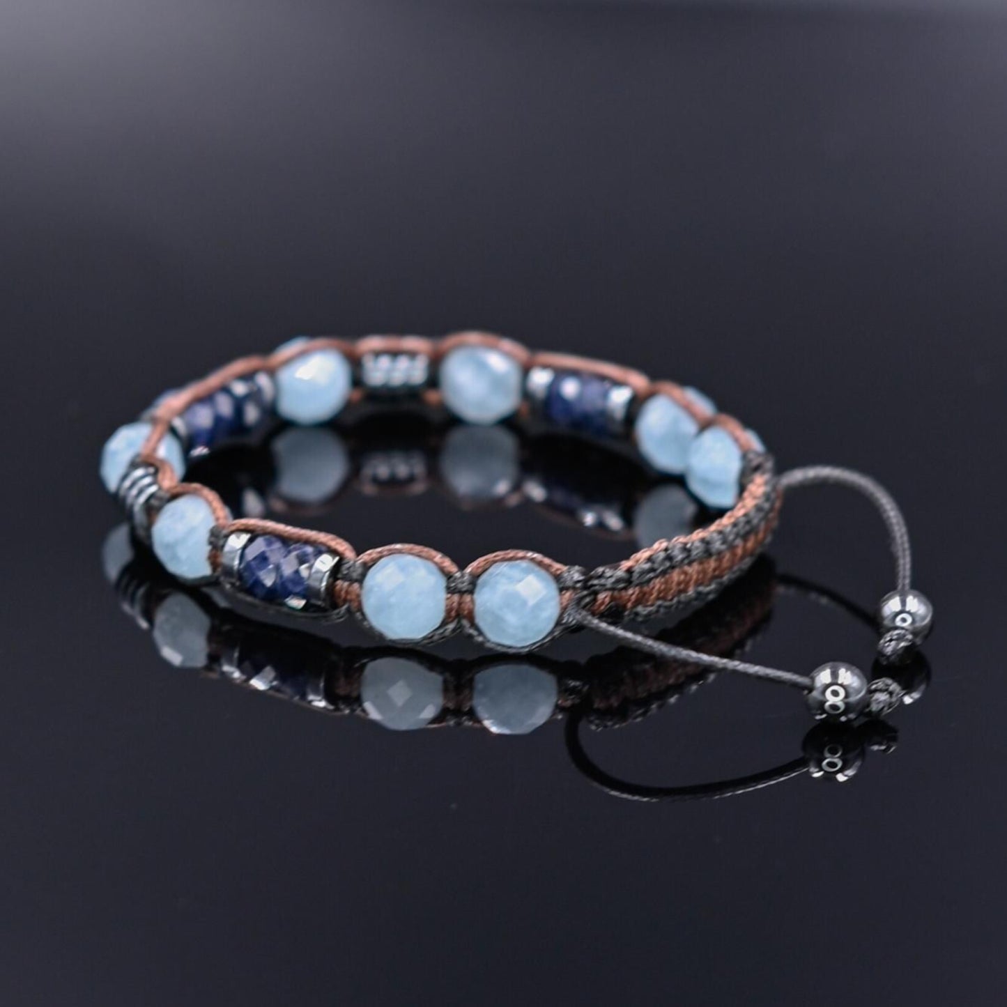 Handcrafted Genuine Aquamarine & Sapphire Birthstone Bracelet, Adjustable Macrame Healing Stone Bracelet, Men's Gemstone Bracelet - Shamballa Bracelet - Mantra Bracelet - Yoga Bracelet - Birthstone Bracelet - Gemstone Bracelet Men - Chakra Bracelet - Macrame Bracelet - Healing Bracelet - Gift for Father - Gift For Men - Valinde