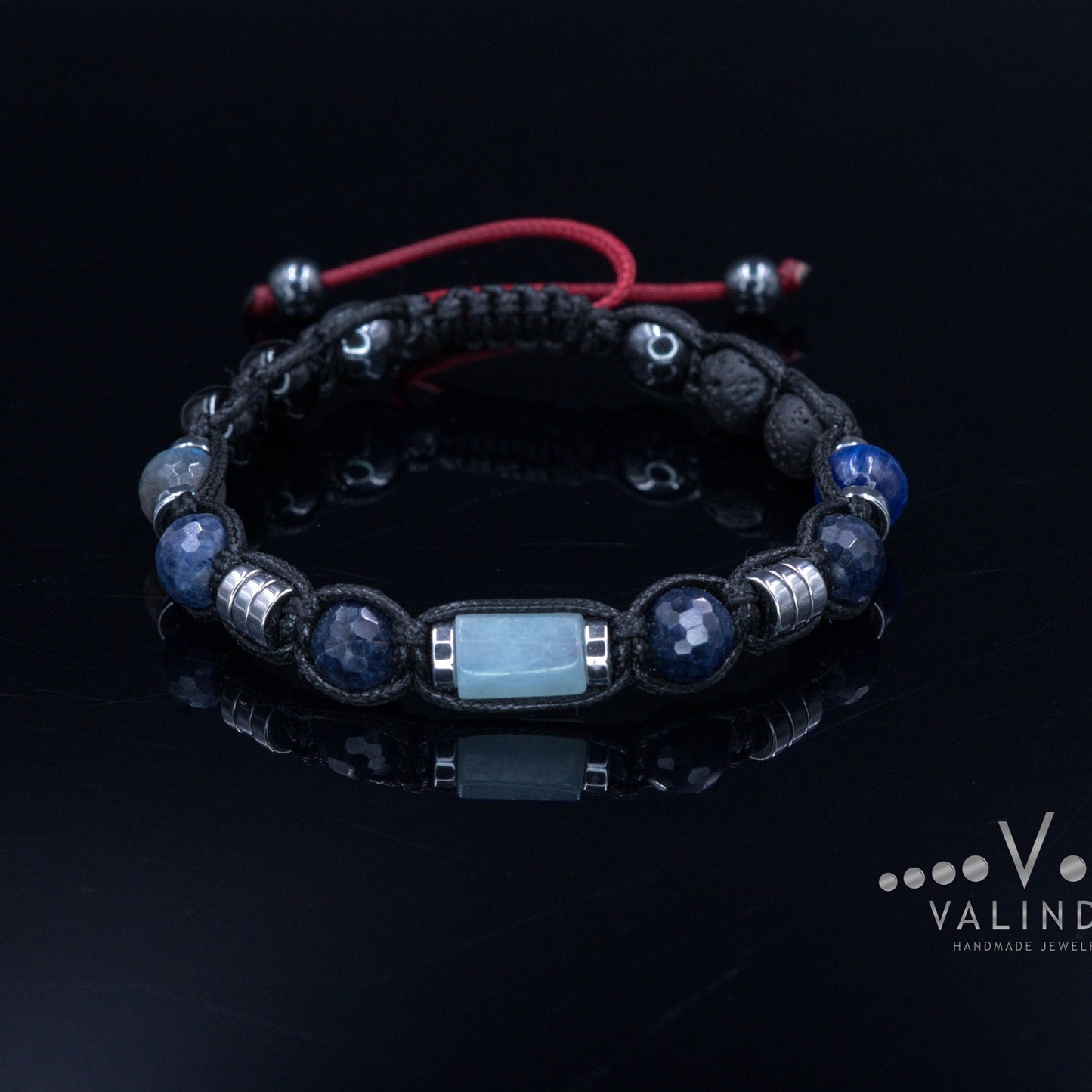 Genuine Sapphire Bracelet - Men's Aquamarine Crystal Bracelet - Gift for Men - Christmas Gift - Adjustable Macrame Bracelet - Kyanite Beaded Bracelet - Healing Bracelet - Birthstone Bracelet - Gemstone Bracelet Men