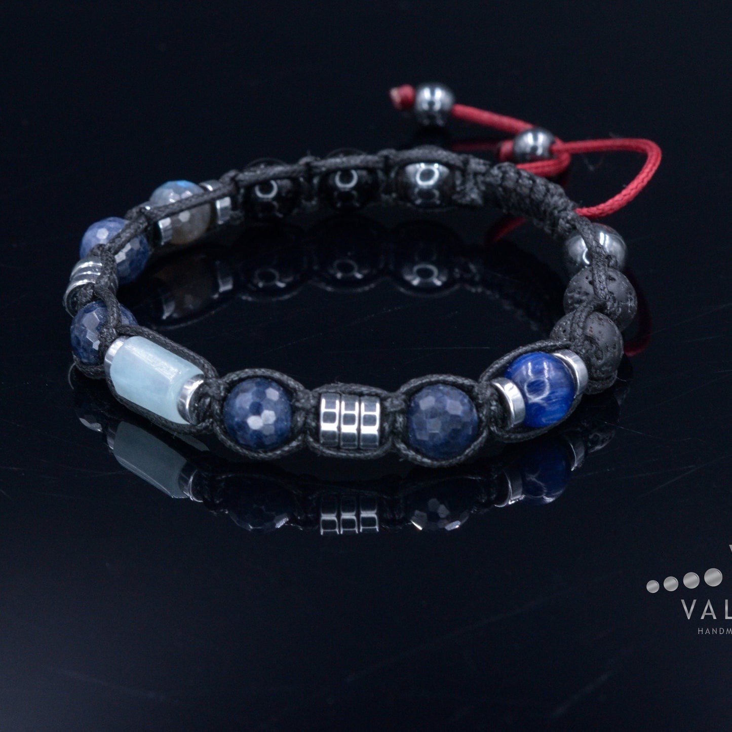 Genuine Sapphire Bracelet - Men's Aquamarine Crystal Bracelet - Gift for Men - Christmas Gift - Adjustable Macrame Bracelet - Kyanite Beaded Bracelet - Healing Bracelet - Birthstone Bracelet - Gemstone Bracelet Men