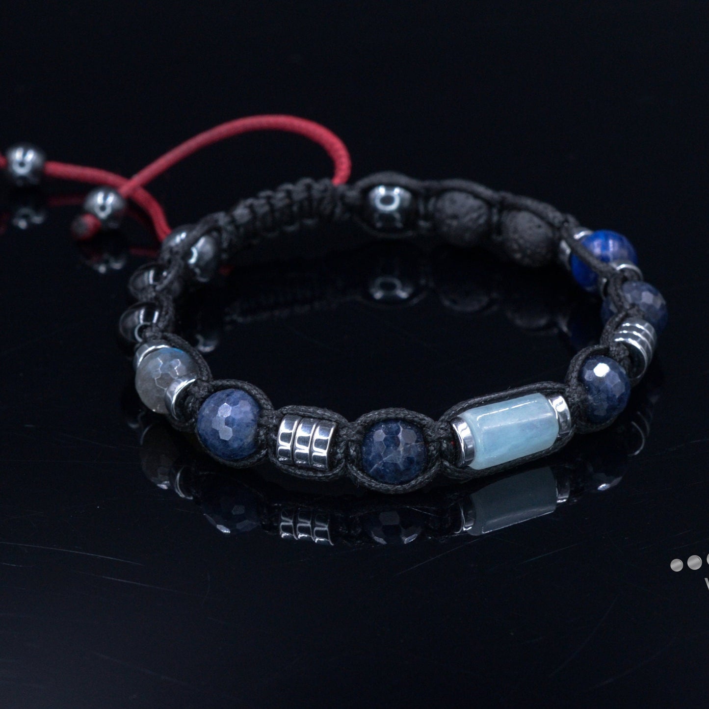 Genuine Sapphire Bracelet - Men's Aquamarine Crystal Bracelet - Gift for Men - Christmas Gift - Adjustable Macrame Bracelet - Kyanite Beaded Bracelet - Healing Bracelet - Birthstone Bracelet - Gemstone Bracelet Men