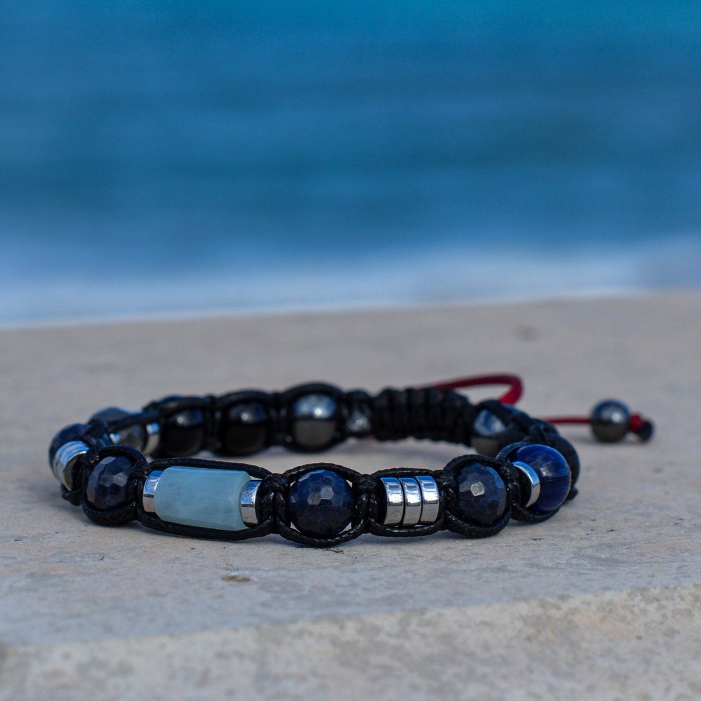 Genuine Sapphire Bracelet - Men's Aquamarine Crystal Bracelet - Gift for Men - Christmas Gift - Adjustable Macrame Bracelet - Kyanite Beaded Bracelet - Healing Bracelet - Birthstone Bracelet - Gemstone Bracelet Men