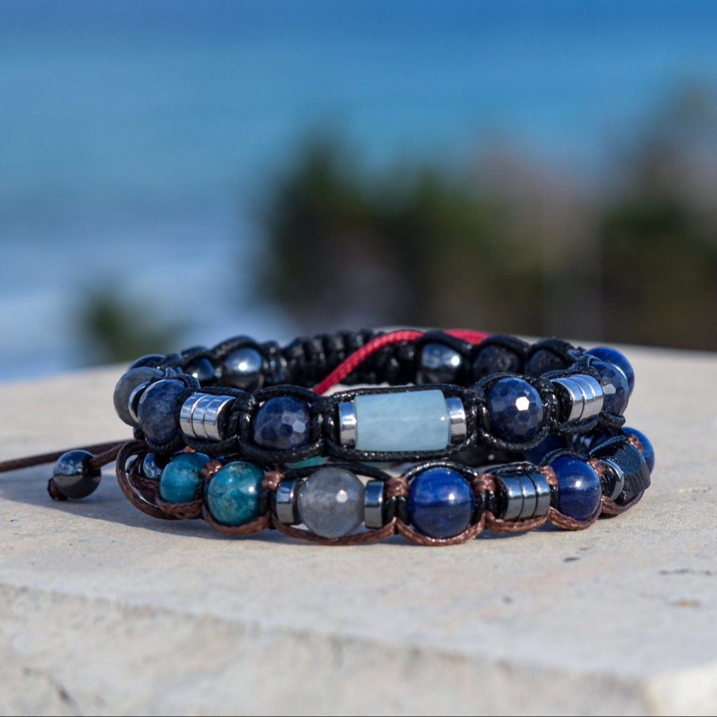 Genuine Sapphire Bracelet - Men's Aquamarine Crystal Bracelet - Gift for Men - Christmas Gift - Adjustable Macrame Bracelet - Kyanite Beaded Bracelet - Healing Bracelet - Birthstone Bracelet - Gemstone Bracelet Men