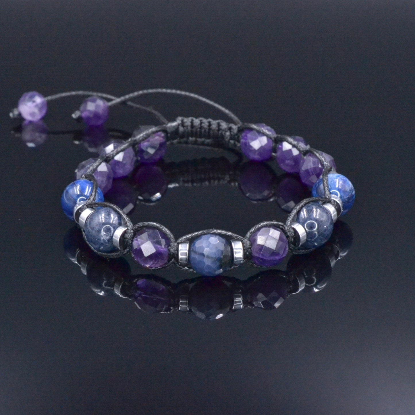 Genuine Sapphire Bracelet, Adjustable Amethyst Kyanite Beaded Bracelet, Men's Crystal Bracelet, Gift for Men, Blue Stone Macrame Bracelet - Shamballa Bracelet - Mantra Bracelet - Birthstone Bracelet - Gemstone Bracelet Men - Chakra Bracelet - Macrame Bracelet - Healing Bracelet - Valinde