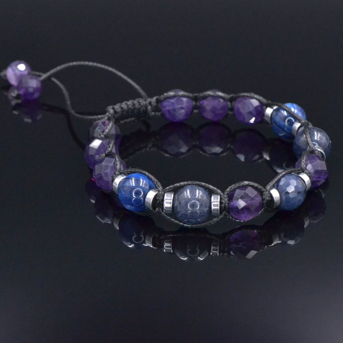 Genuine Sapphire Bracelet, Adjustable Amethyst Kyanite Beaded Bracelet, Men's Crystal Bracelet, Gift for Men, Blue Stone Macrame Bracelet - Shamballa Bracelet - Mantra Bracelet - Birthstone Bracelet - Gemstone Bracelet Men - Chakra Bracelet - Macrame Bracelet - Healing Bracelet - Valinde